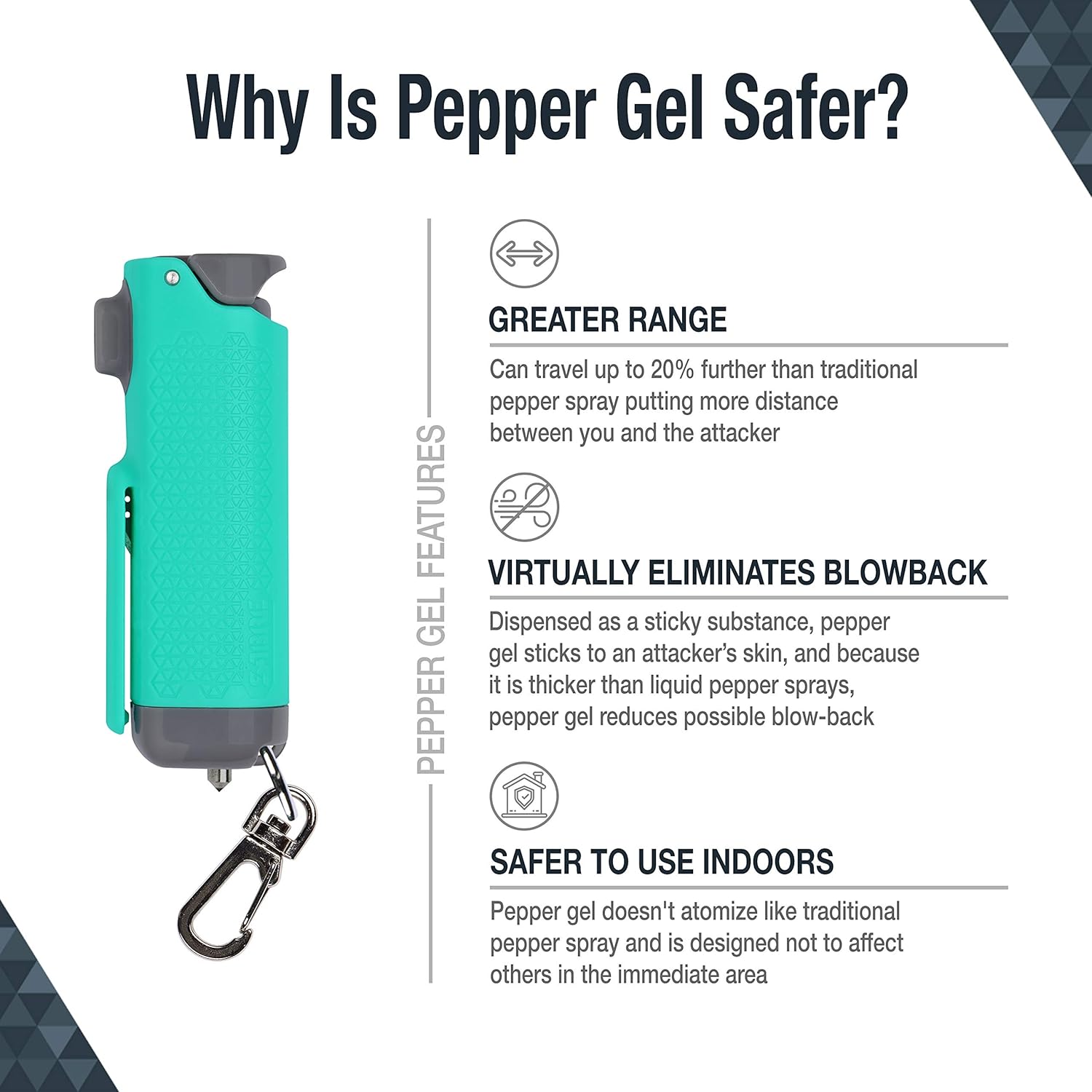 SABRE Safe Escape – Gel pimienta 3 en 1 con cortador de cinturón de seguridad y rompe ventanas, spray pimienta de máxima resistencia, llavero de