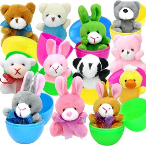 12 huevos de Pascua precargados con temática de animales con juguetes de peluche en el interior para cestas de niños y recuerdos de fiesta 12 huevos de Pascua precargados con temática de animales con juguetes de peluche en el interior para cestas de niños y recuerdos de fiesta