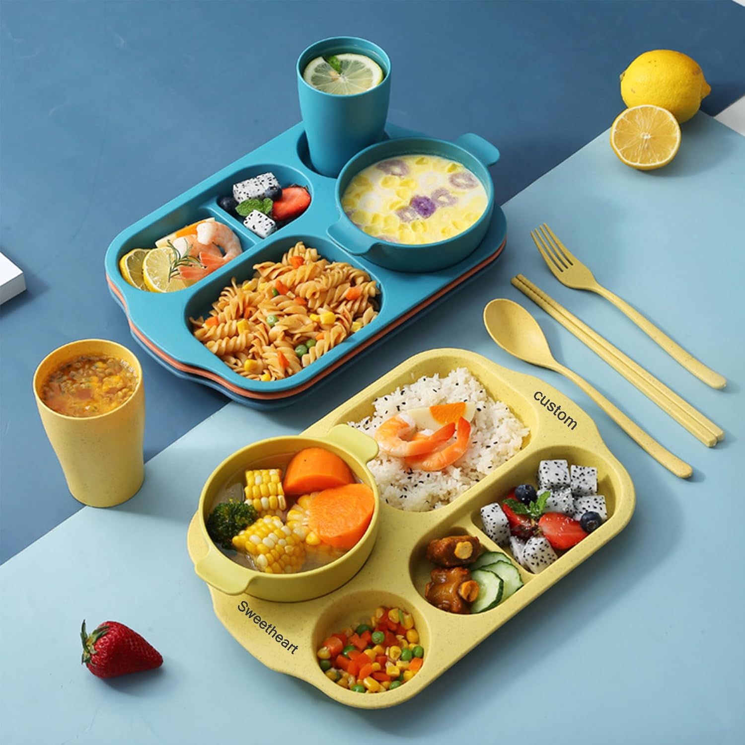 Juego de 6 platos llanos divididos resistentes y personalizados, de 11.8 pulgadas, tamaño que puede contener completamente tu comida reutilizable