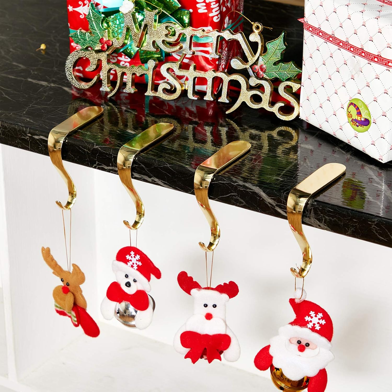 Boao Soportes para calcetines de Navidad de metal para repisas, estantes de chimenea, guirnalda, juego de agarres para decoración de fiestas de