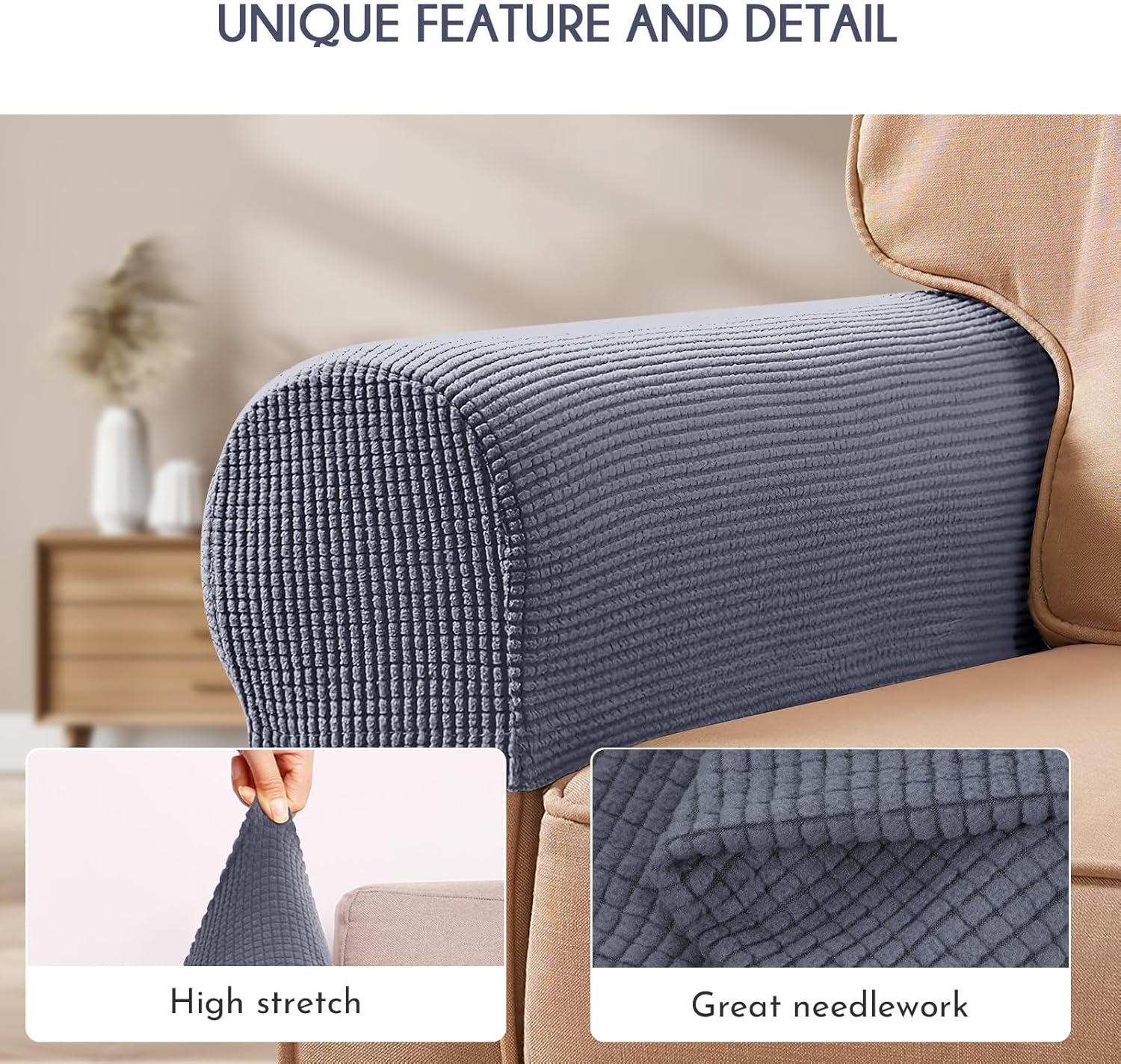 SUPVOX 2 fundas elásticas universales para reposabrazos de sofá, color gris oscuro, fundas elásticas lavables para sofá y oficina en casa, tela