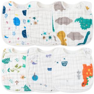 Zainpe 6 baberos de algodón con diseño de dinosaurio y oso, ajustables, para niños y niñas de 3 a 36 meses Zainpe 6 baberos de algodón con diseño de dinosaurio y oso, ajustables, para niños y niñas de 3 a 36 meses