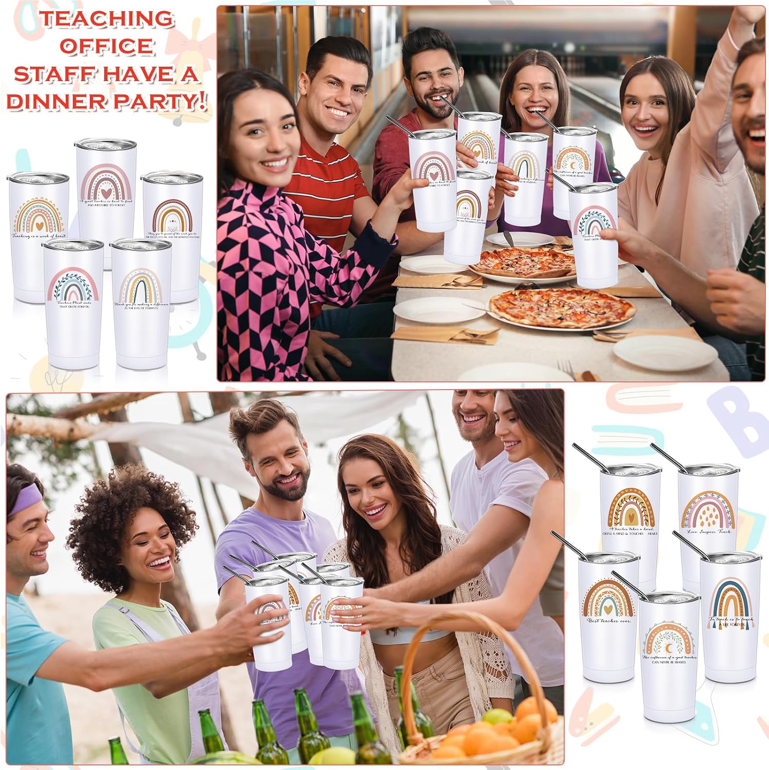 Inbagi Regalos de agradecimiento a los profesores, vaso de acero inoxidable con tapas, agradecimiento, arco iris, regalo de fin de año para el día
