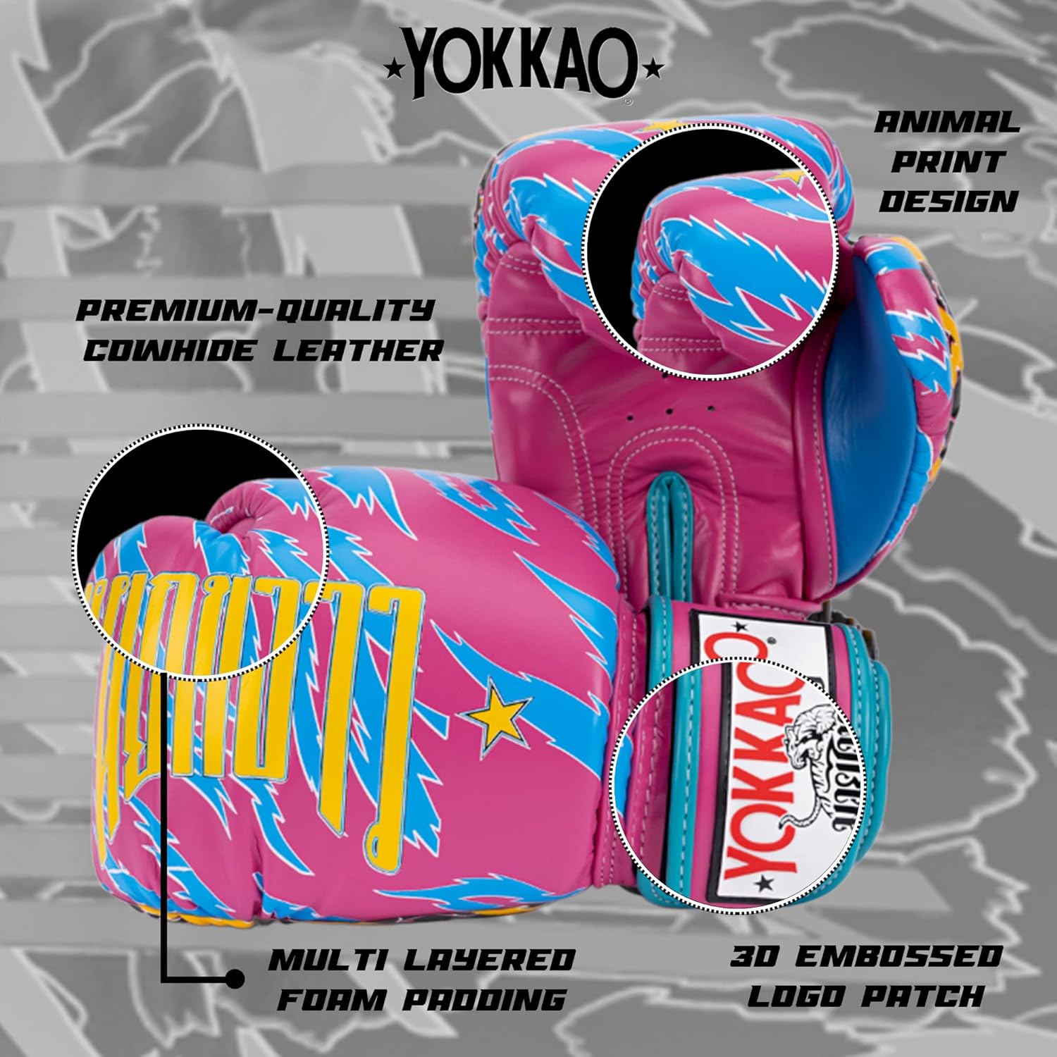 YOKKAO Guantes de boxeo Muay Thai transpirables de diseño  Guantes de entrenamiento y combate de cuero premium para hombres y mujeres  Guantes de