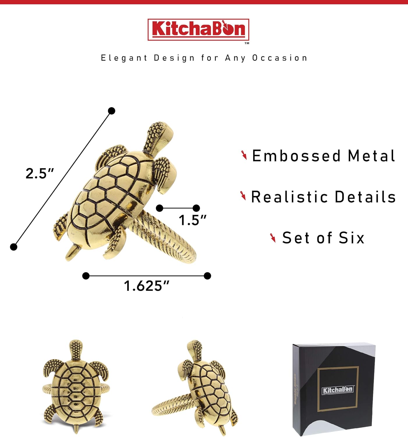 KitchaBon Juego de 6 servilleteros dorados, juego de 6 servilletas para decoración de mesa, servilleteros para cenas familiares, banquetes elegantes