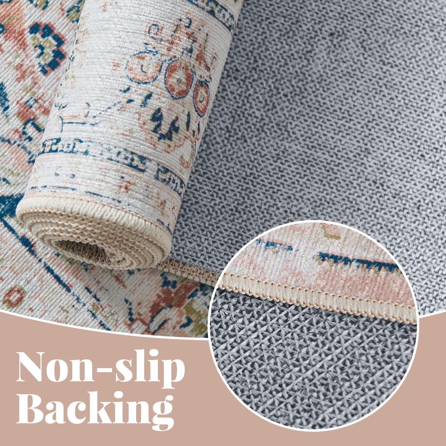 jinchan Alfombra de área de 6 x 9 pies, lavable, estilo bohemio, con estampado floral rosa, alfombra grande para interiores, suave, envejecida,