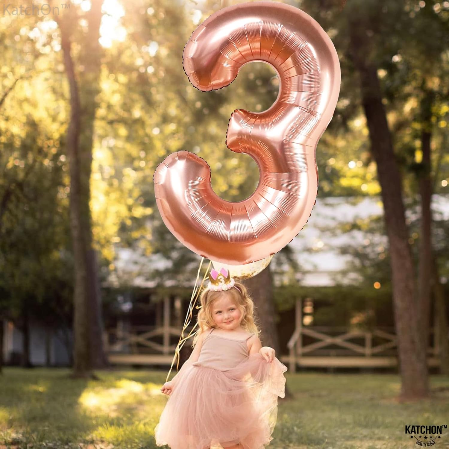 KatchOn, Globo de oro rosa con el número 3 de 50 pulgadas, globos de oro rosa con el número 3, decoraciones de tercer cumpleaños para niñas, globos