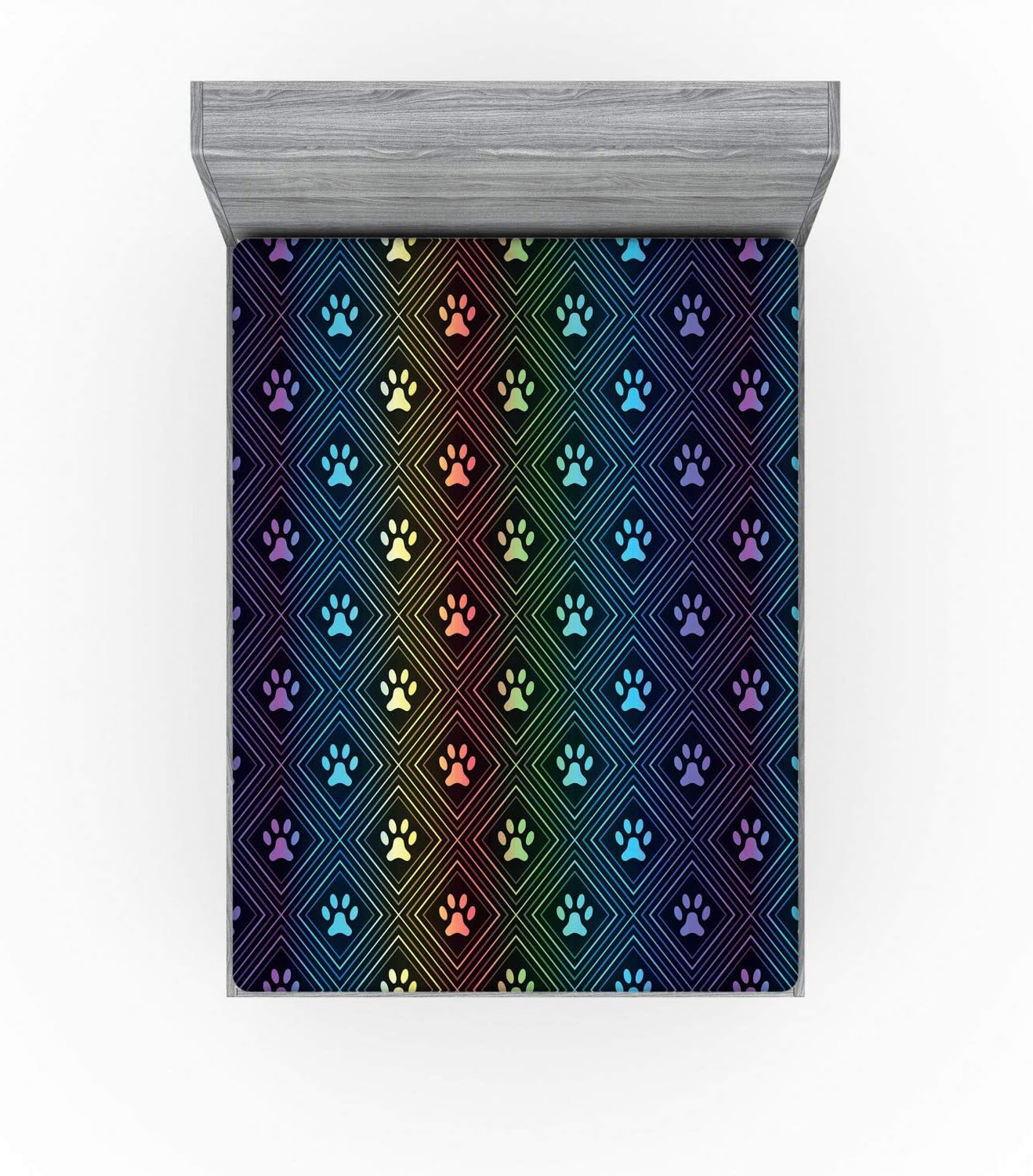 Ambesonne Sábana bajera ajustable para amantes de los perros, patrón de estampado de patas, diseño de rombos en forma de rombo, arreglo geométrico,