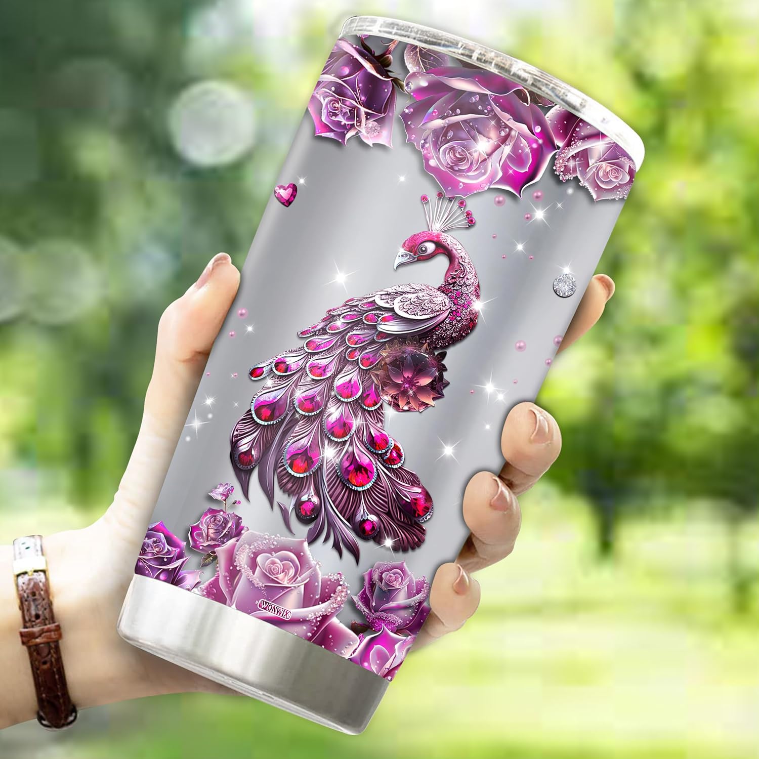 Regalos personalizados de pavo real para mujeres, taza de café aislada de acero inoxidable de 20 onzas, botella de agua, termos, regalo para esposa,