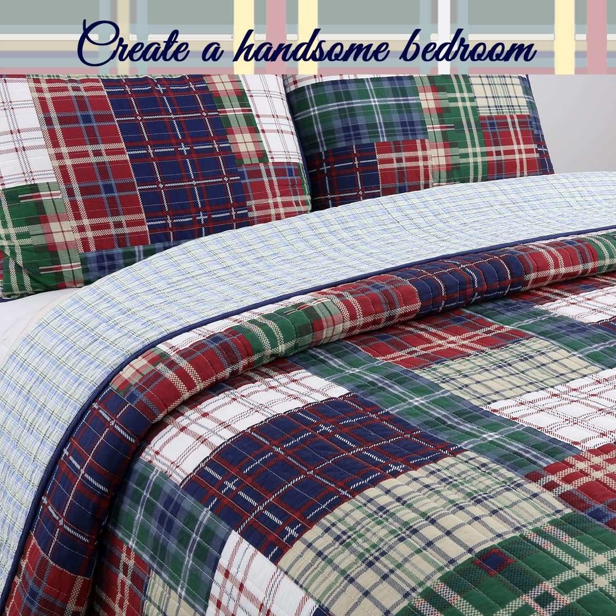 Cozy Line Home Fashions Daniel Denim – Juego de ropa de cama reversible de algodón a cuadros azules