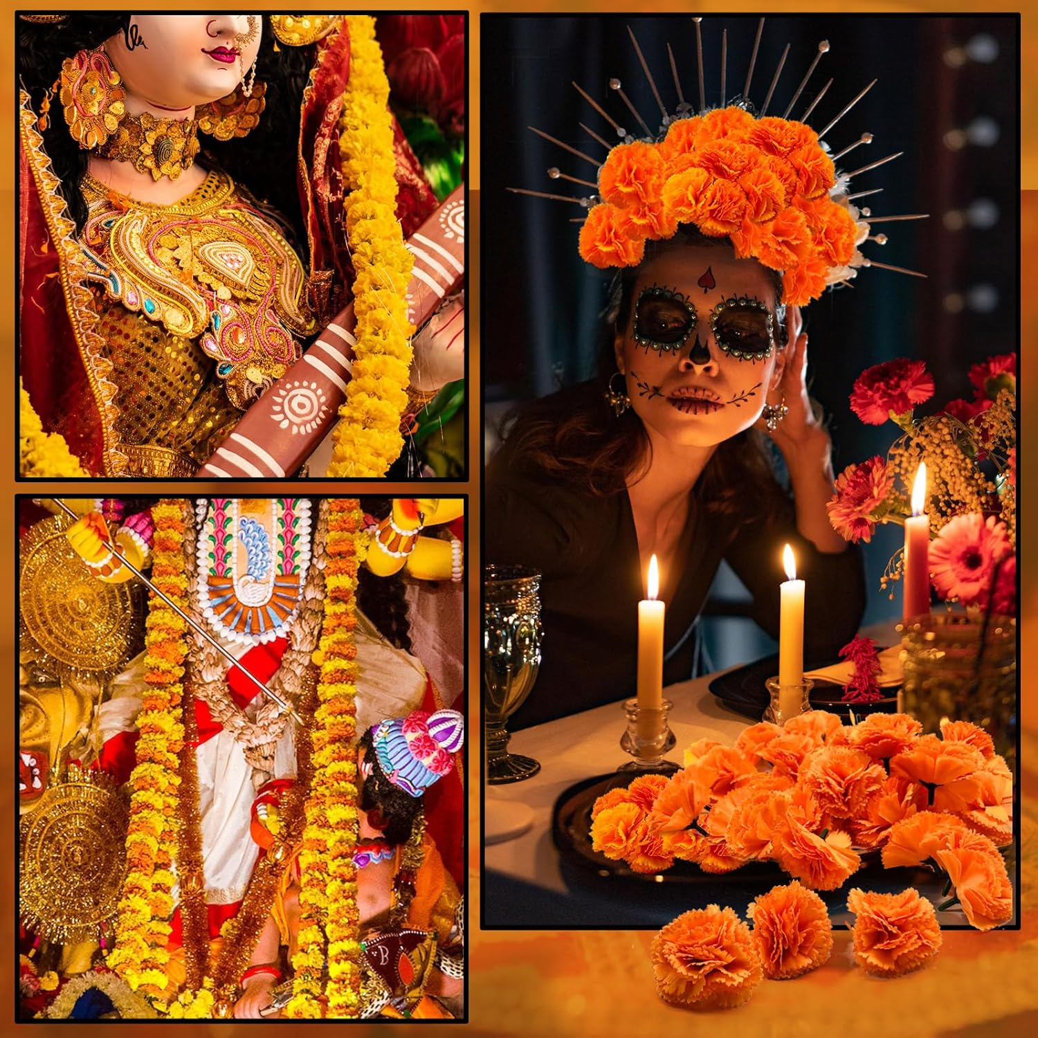 Cabezas de flores de caléndula a granel, 100 unidades, flores artificiales de seda para bricolaje para Diwali, festival indio, guirnalda de