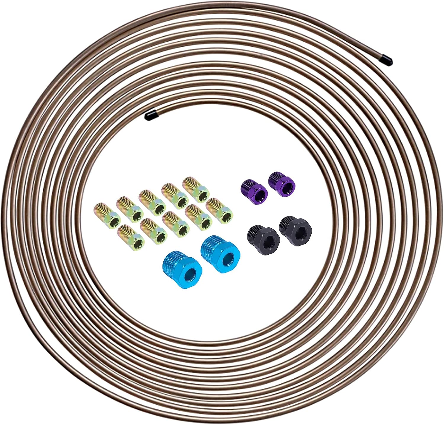 Kit completo de línea de freno de aleación de cobre y níquel de 25 pies 14 de repuesto completo (incluye 16 accesorios), fácil de doblar a mano
