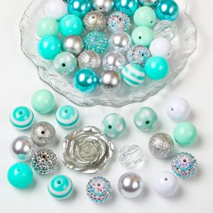 ANCADN 49 cuentas acrílicas redondas y gruesas de color para hacer joyas (verde menta plateada) ANCADN 49 cuentas acrílicas redondas y gruesas de color para hacer joyas (verde menta plateada)
