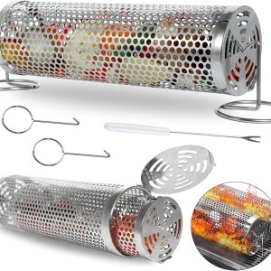 Cesta redonda para parrilla de 2 piezas, duradera, firme, para lavavajillas, cesta de parrilla para verduras, canasta de parrilla de acero Cesta redonda para parrilla de 2 piezas, duradera, firme, para lavavajillas, cesta de parrilla para verduras, canasta de parrilla de acero