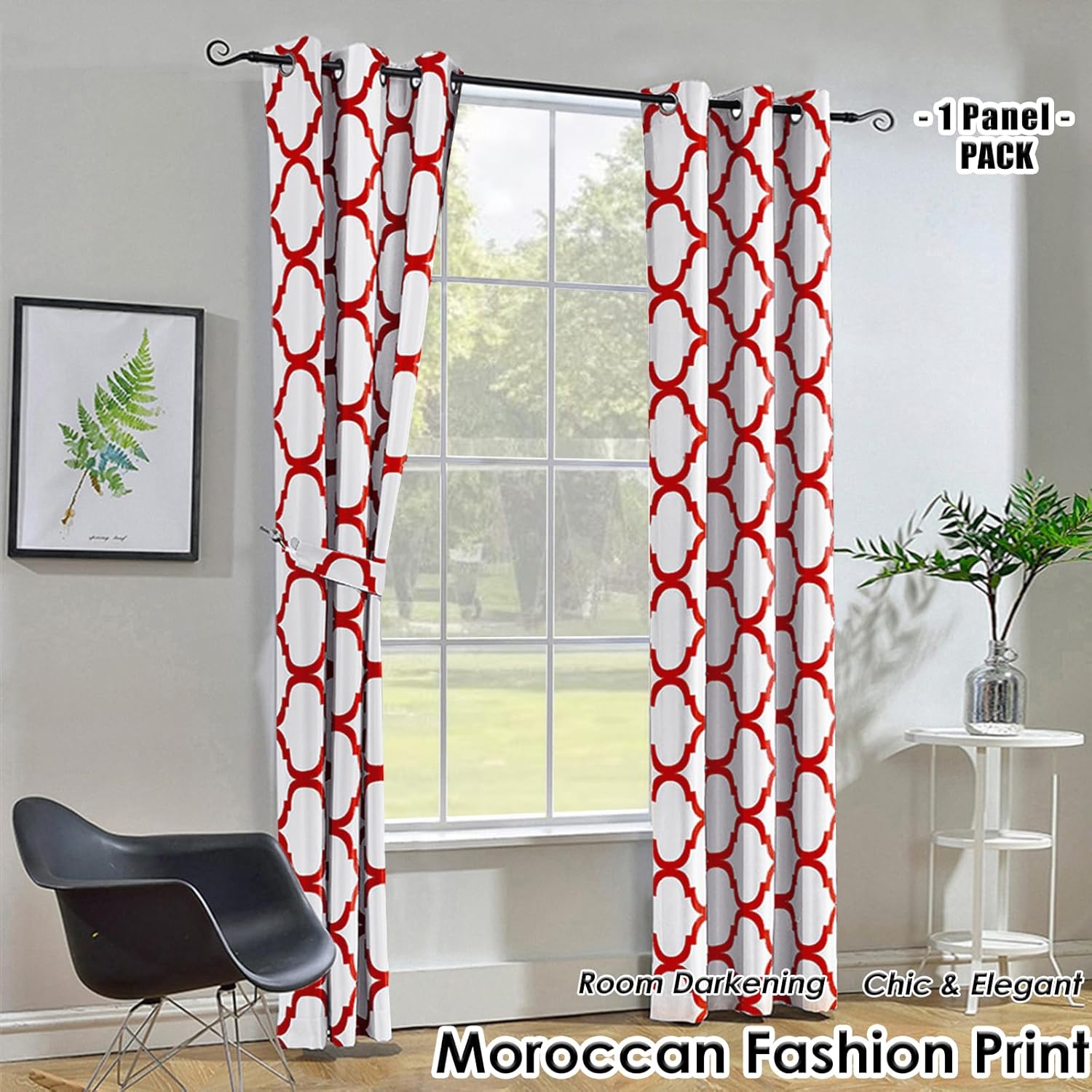 Melodieux Cortina opaca con ojales para oscurecer la habitación, estilo marroquí, para sala de estardormitorio, 42 x 84 pulgadas, blanco roto y rojo