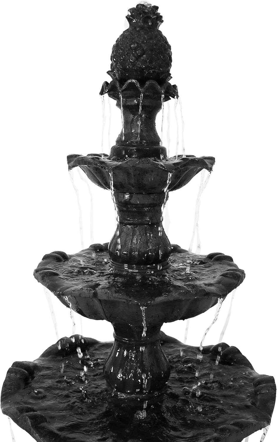 Sunnydaze Grand Courtyard – Fuente de agua para exteriores de 80 pulgadas, 4 niveles, bomba sumergible eléctrica, color negro
