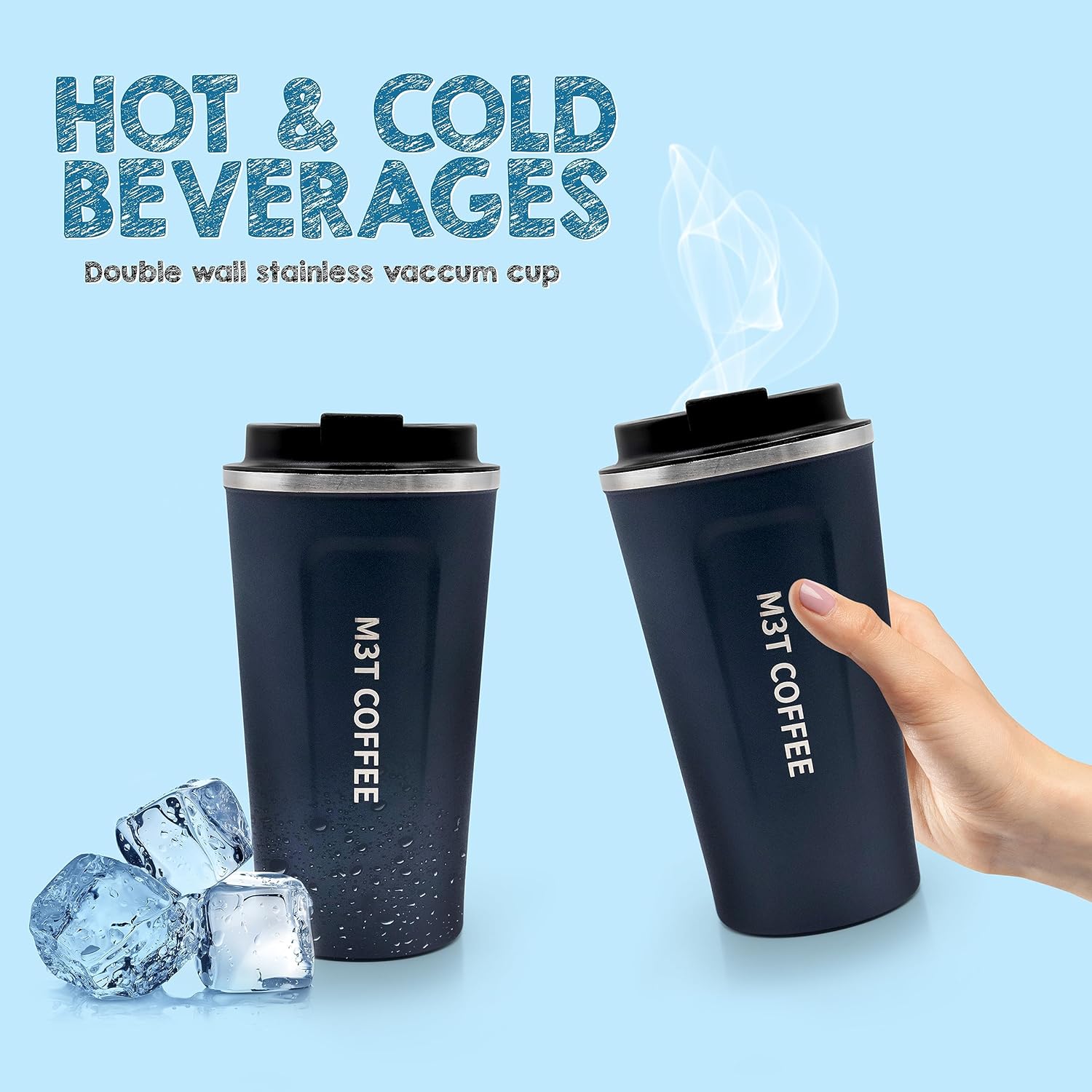 M3Tbuys – Vaso aislado de acero inoxidable de 16 onzas, taza de viaje para café, a prueba de fugas, taza de café de viaje a prueba de derrames,