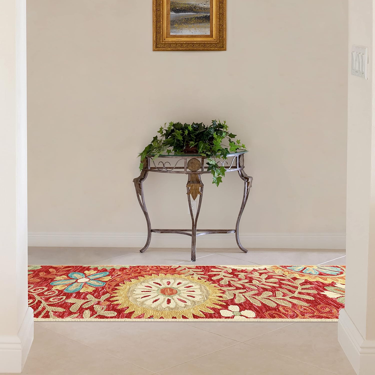 Superior Floral Medallion Eclectic Modern Country Cottage Alfombra de lana hecha a mano hecha a mano para interiores, óxido, 2 pies 5 pulgadas de