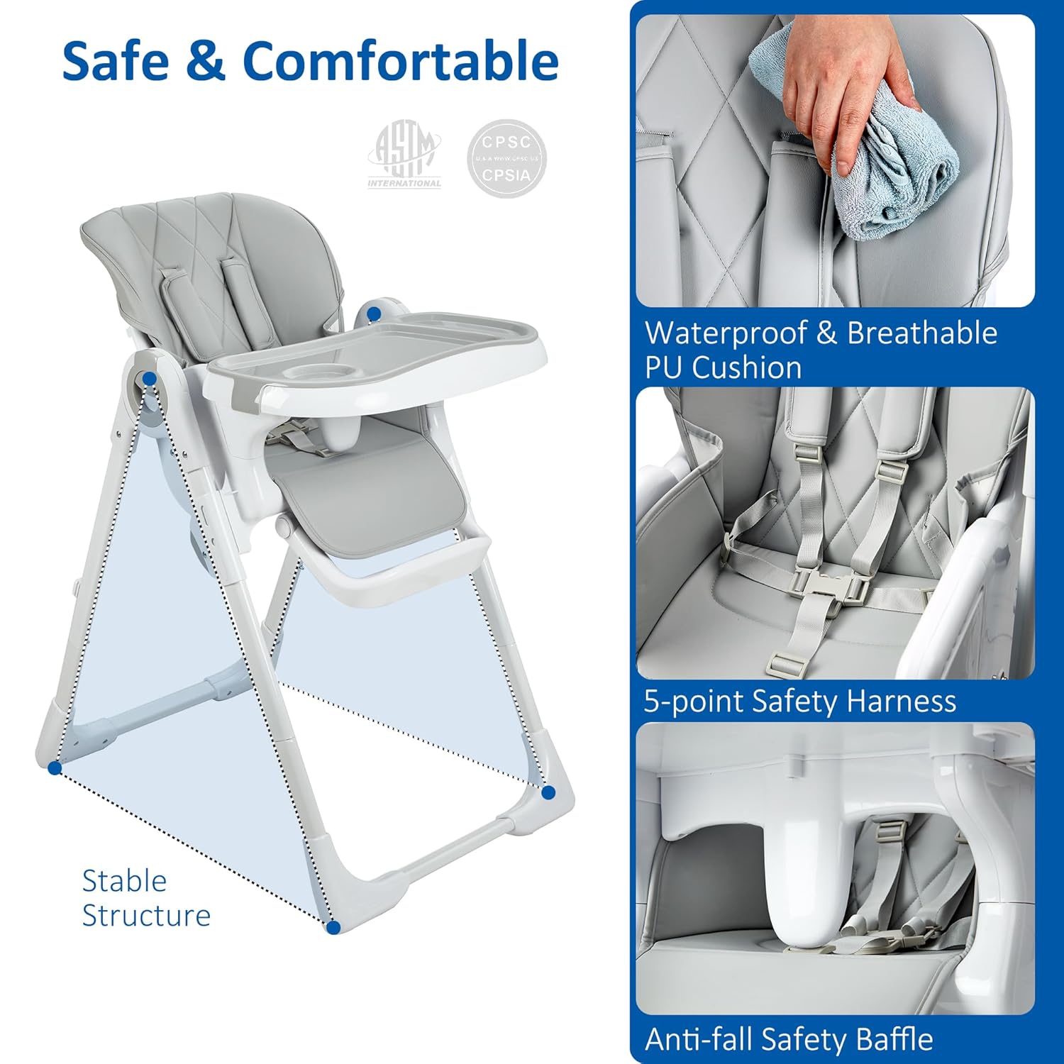Babevy Sillas altas para bebé, multifuncionales para bebés con altura ajustable y reclinable, silla alta plegable para bebé con bandeja extraíble,