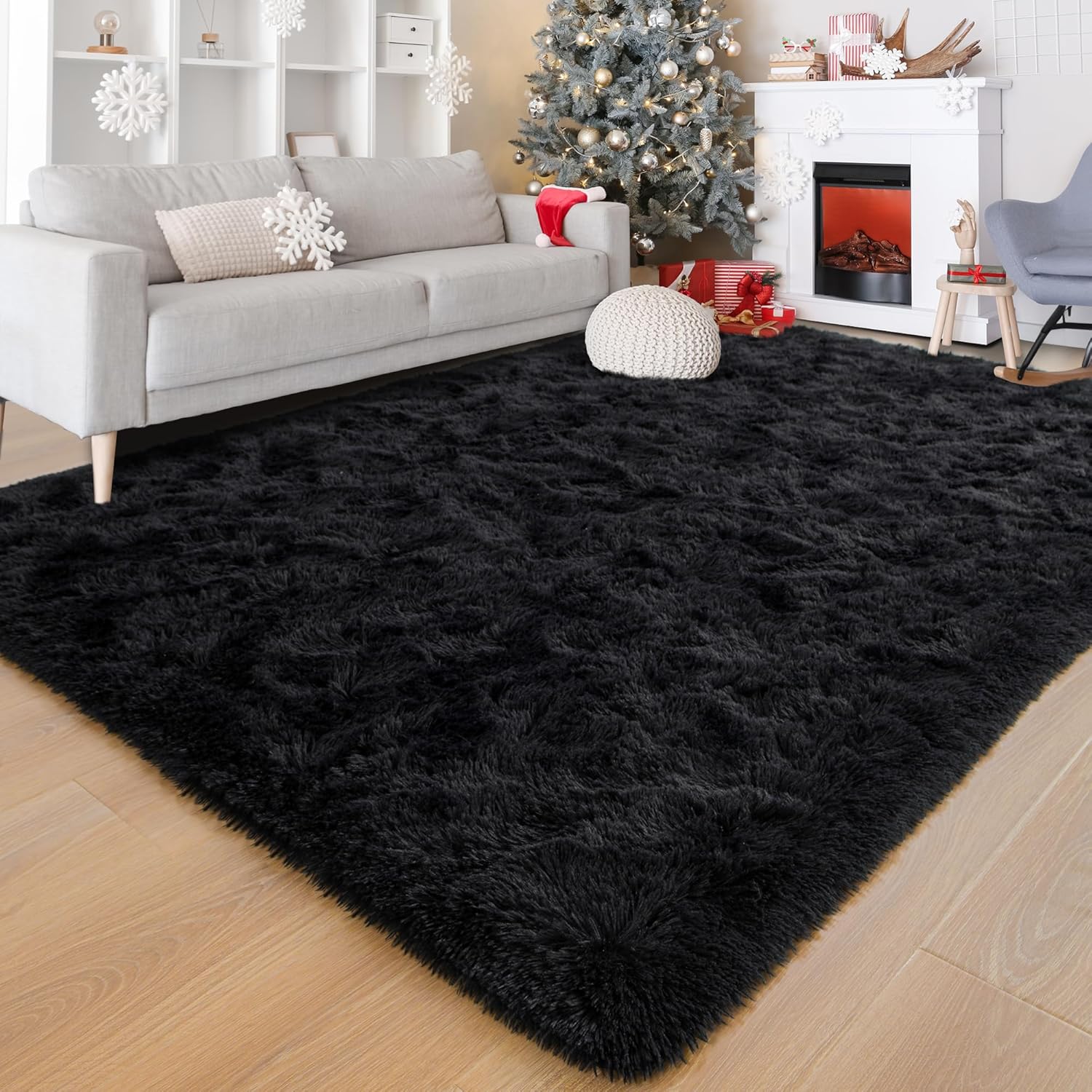Foxmas Alfombra suave para sala de estar, de 8 x 10 pies, lavable, grande, esponjosa, gruesa, lanuda con parte inferior antideslizante para