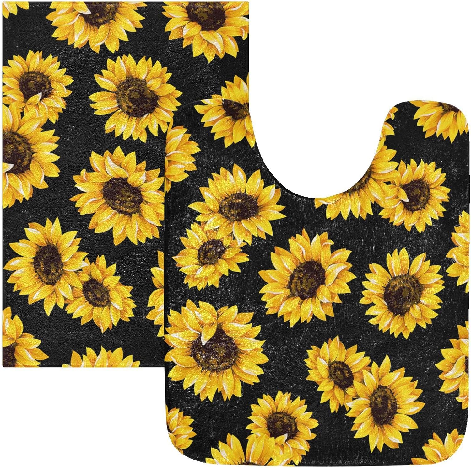 Alfombra de baño negra con girasoles, alfombra de baño suave, absorbente, alfombra de baño, alfombra de baño, alfombra de baño lavable,