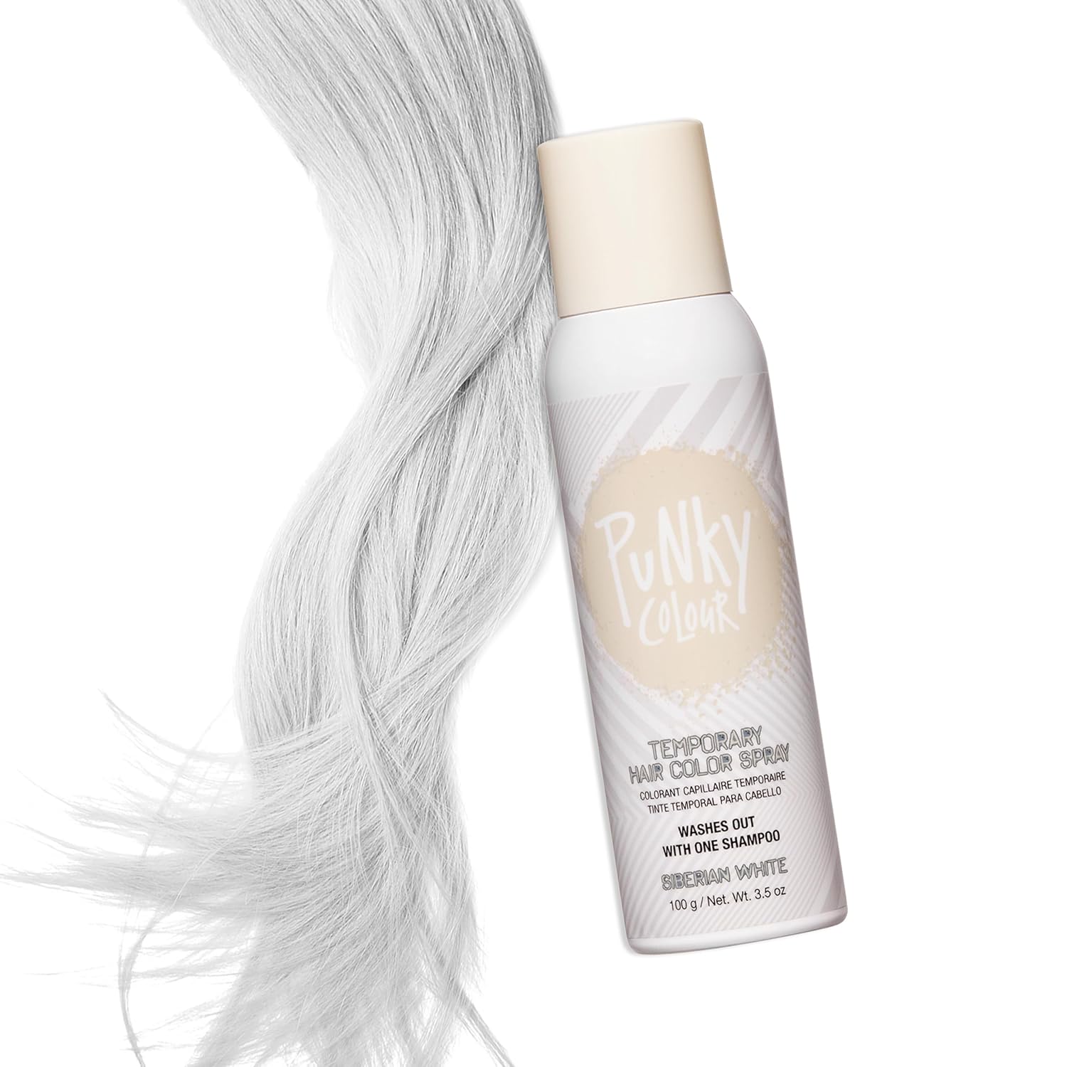 Punky – Spray de color temporal para el cabello, color blanco siberiano, de secado rápido, no pegajoso, tinte que no maltrata el cabello, colorante