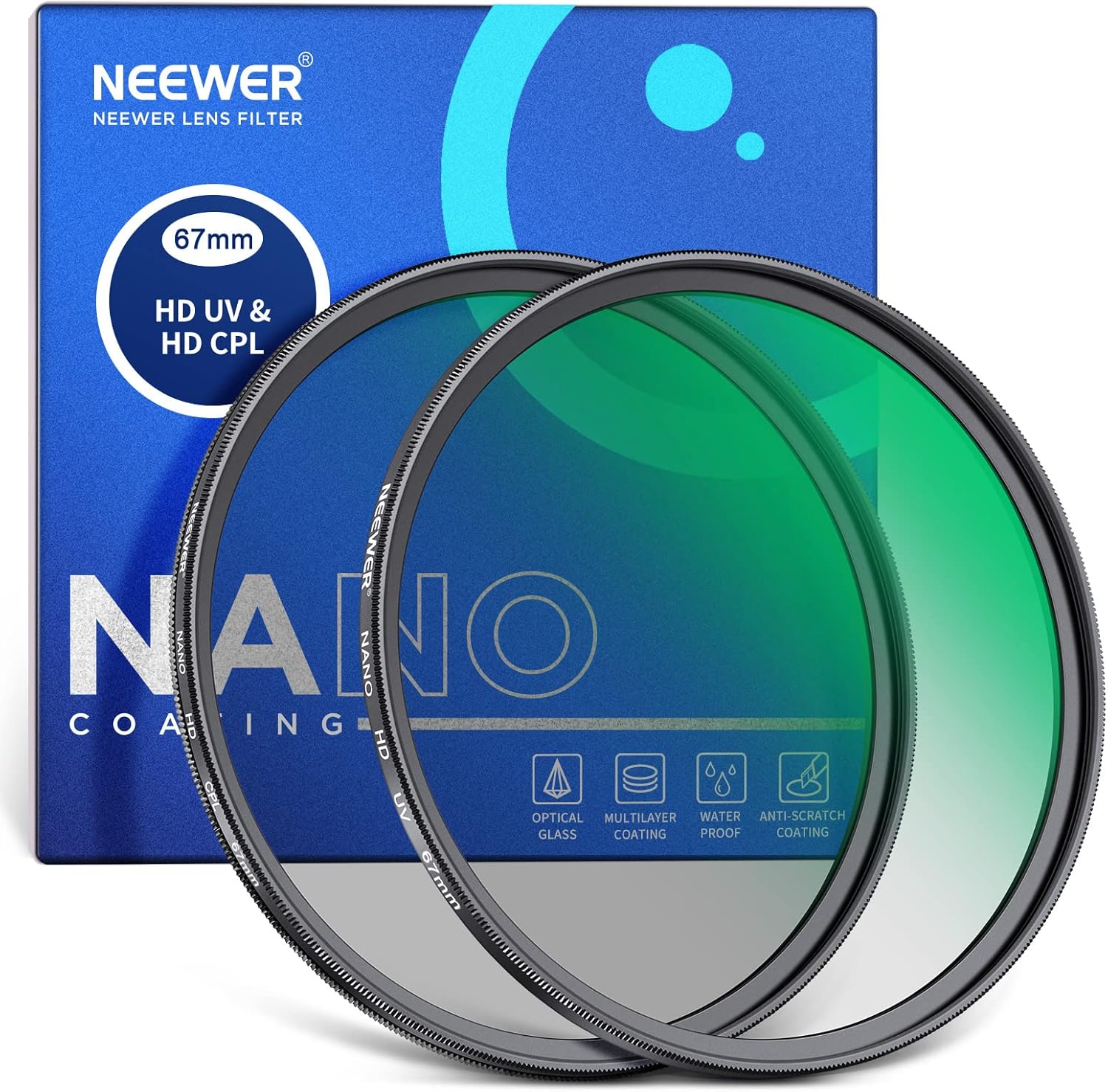 NEEWER Kit de filtro de lente UV CPL de 2.638 in, polarizador circularfiltro de lente de protección UV con vidrio óptico HD con revestimiento nano