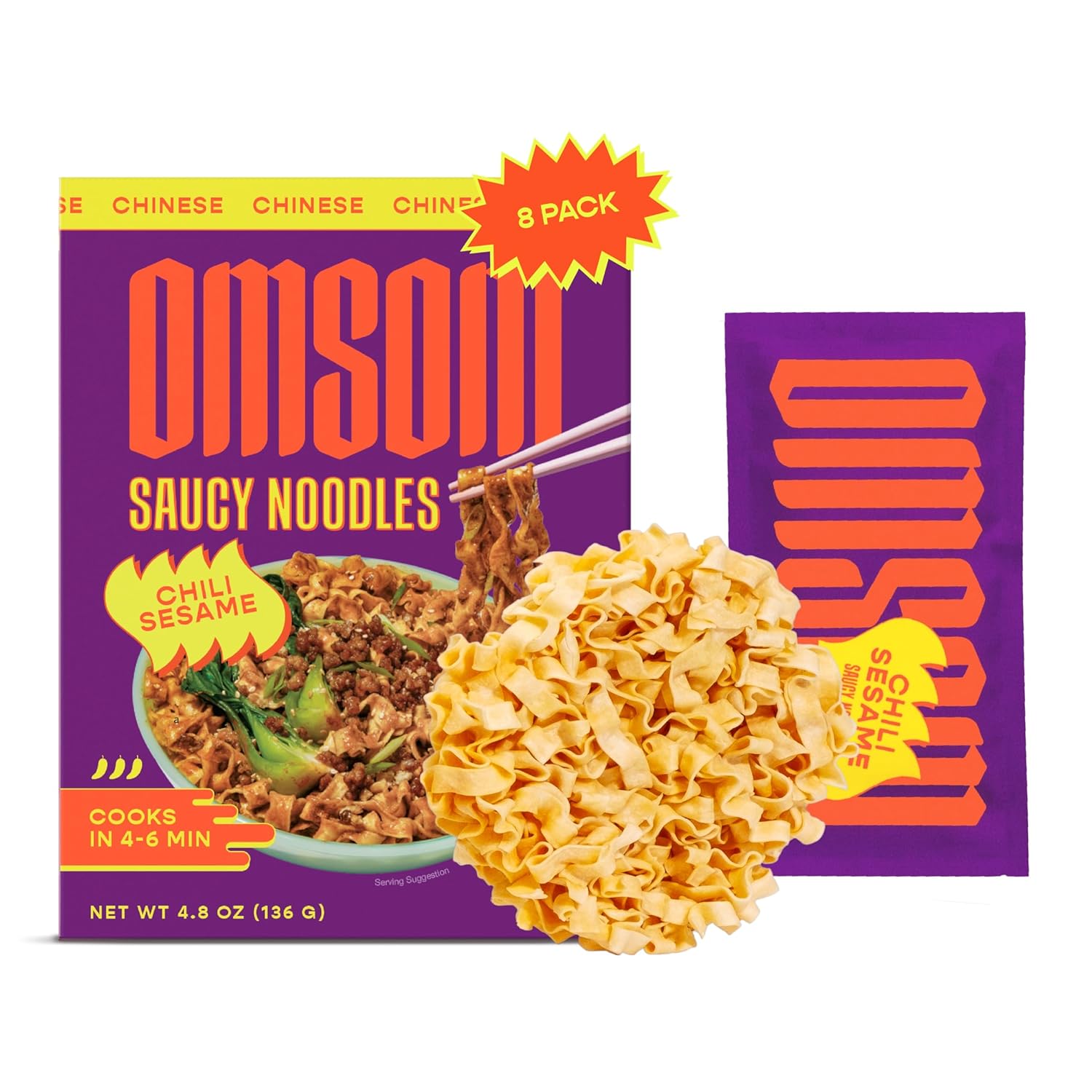 Omsom – Fideos picantes de ají y sésamo de Omsom, fideos instantáneos asiáticos todo en uno y paquetes de salsa a fuego lento para comidas en