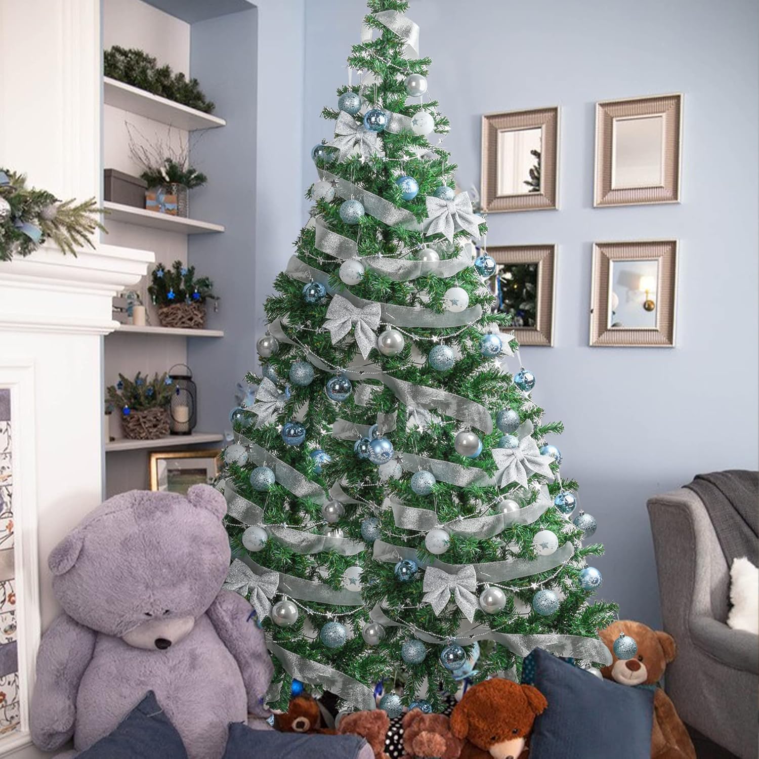 Adornos para árbol de Navidad azul y blanco decoraciones de Navidad, bolas de Navidad inastillables, adorno pequeño, 2.362 in  2.36 pulgadas, juego