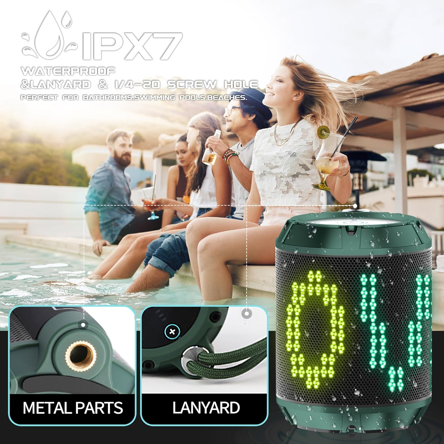 Altavoz Bluetooth portátil DIY Retro Pixel Art, IPX7 impermeable, altavoz inalámbrico para exteriores con graves profundos, tiempo de reproducción