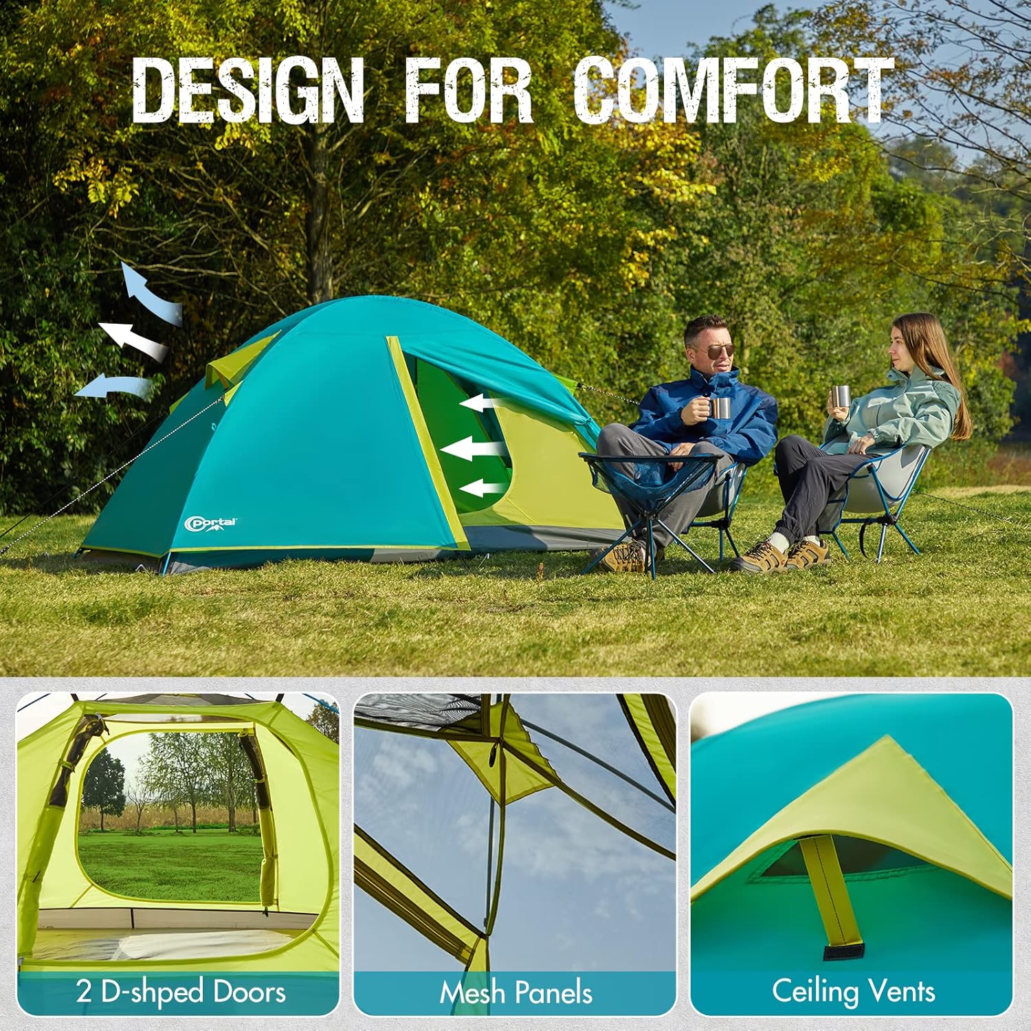 PORTAL 23 Person Backpacking Tent, 3 Season Ultralight Hiking Tent, Lightweight Water Resistant Camping Tent with Two Wide Door, Extra Space