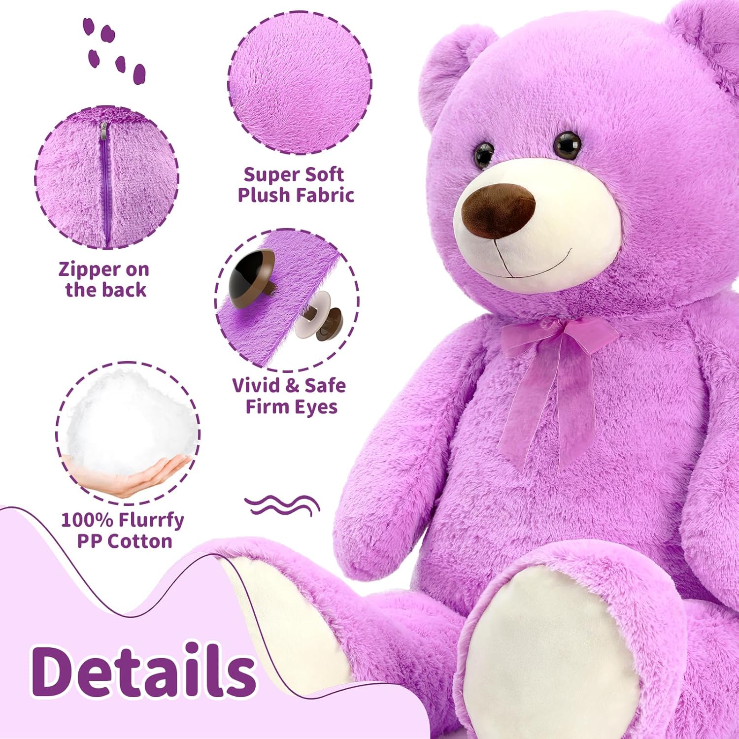 CYBIL HOME – Oso de peluche gigante para novias y niños, 35 pulgadas, (color morado).