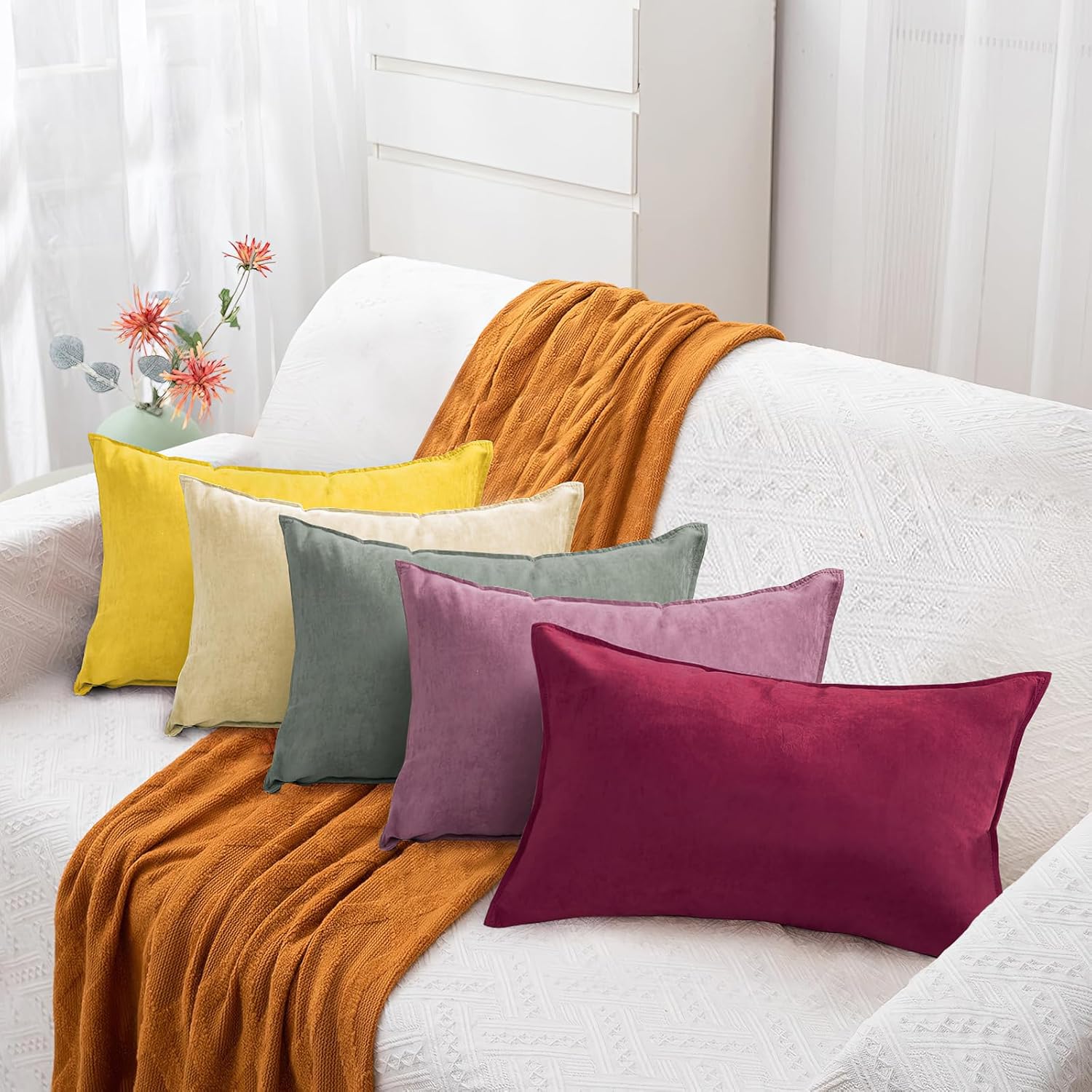 Juego de 2 fundas de almohada decorativas de terciopelo suave, fundas de cojín cuadradas sólidas para decoración del hogar, sofá, dormitorio, sala