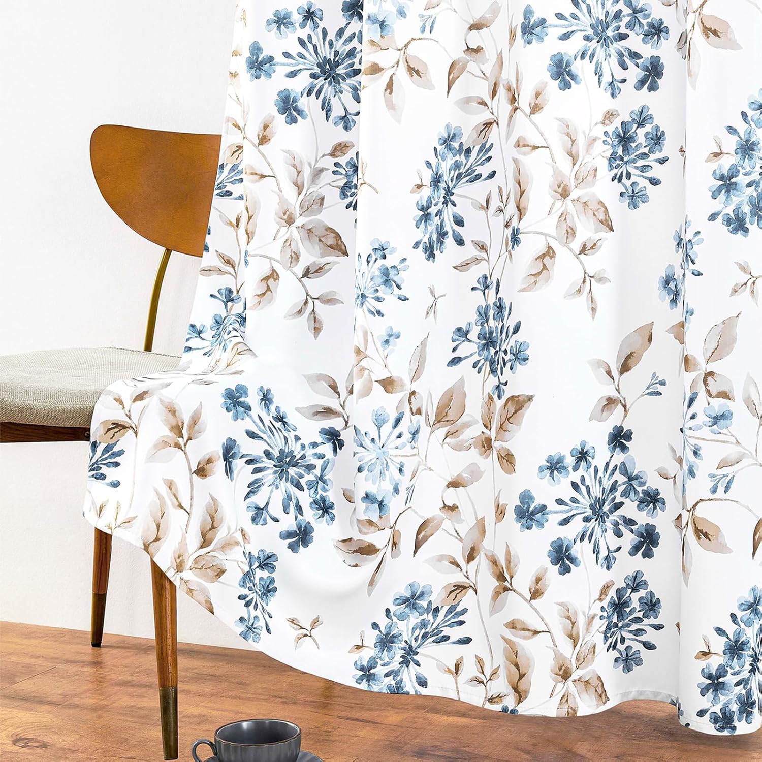 Rscn Cortinas florales de 84 pulgadas de largo, juego de 2 paneles de cortinas con patrón azul, cortinas de oscurecimiento de habitación, cortinas