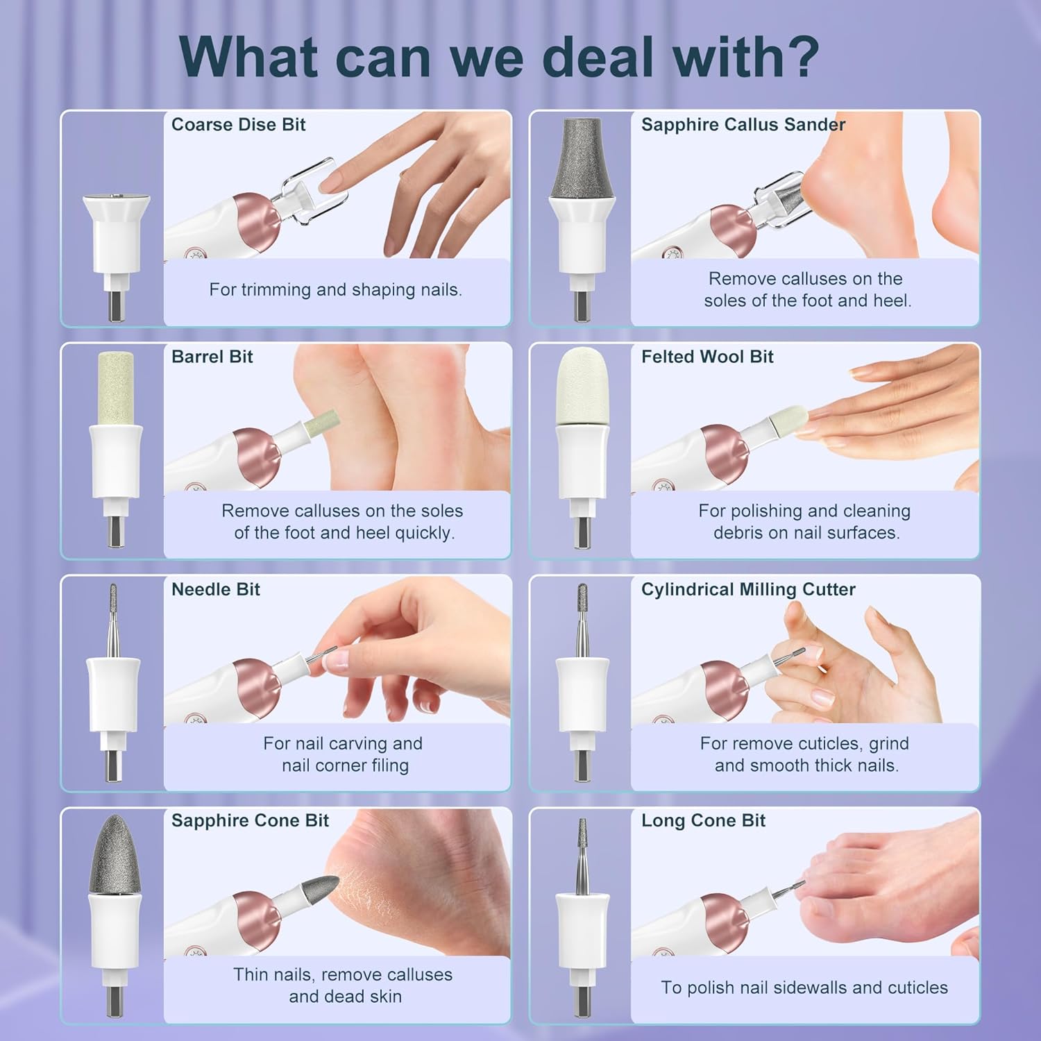 Eletorot Juego de limas eléctricas de uñas, 8 en 1, kit profesional de manicura y pedicura, herramientas de pedicura inalámbricas para pies, máquina