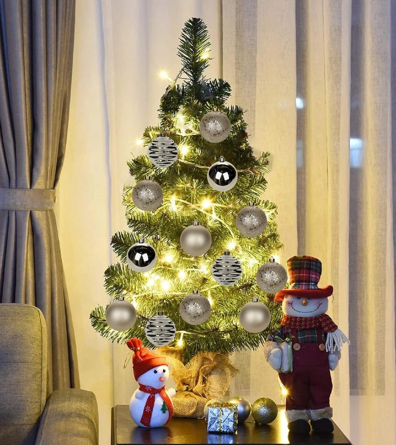 Adornos de bola de Navidad color champán de 3.15 pulgadas, 12 piezas para árbol de Navidad, inastillables, decoración del árbol de Navidad, juego de