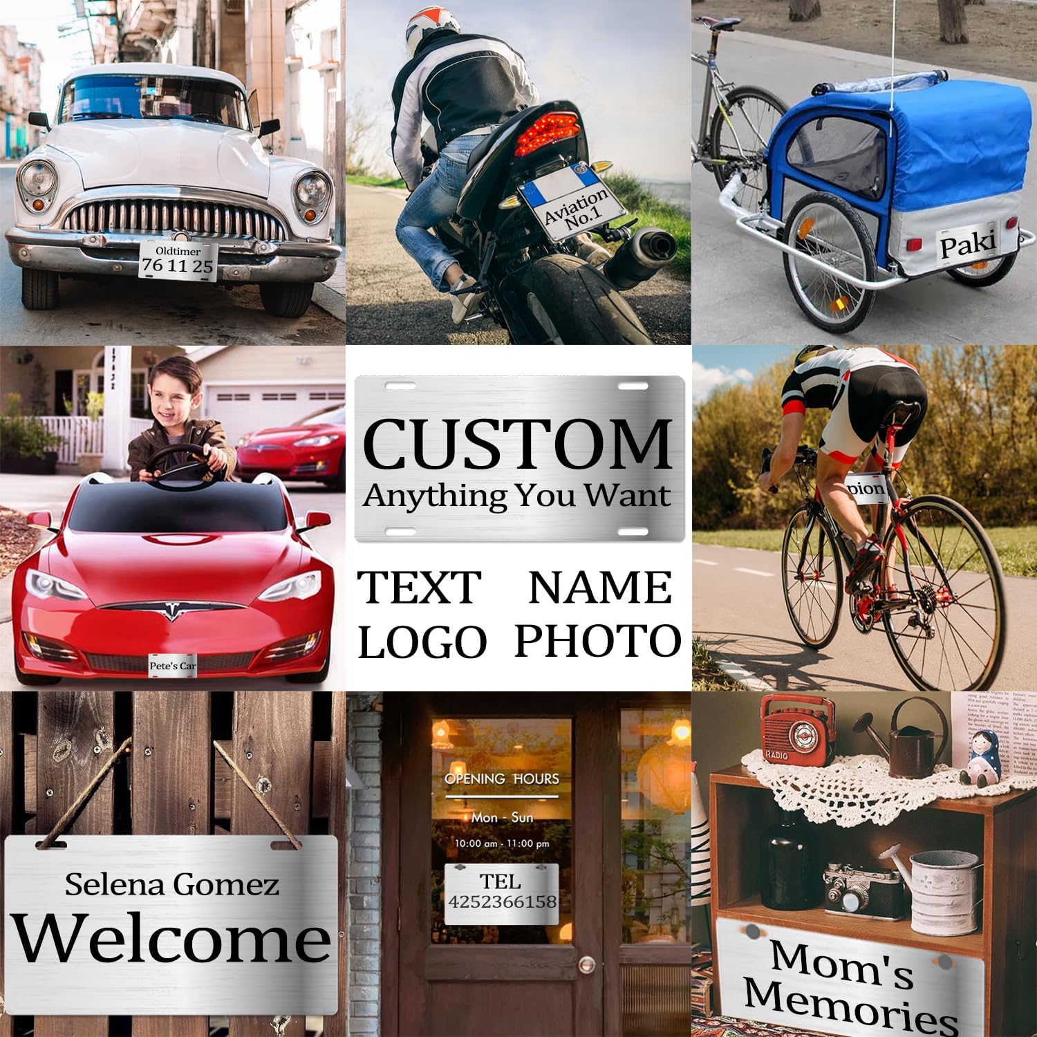 Placa de matrícula personalizada, placa frontal personalizada con logotipo de texto de imagen, placa de matrícula personalizada para todos los