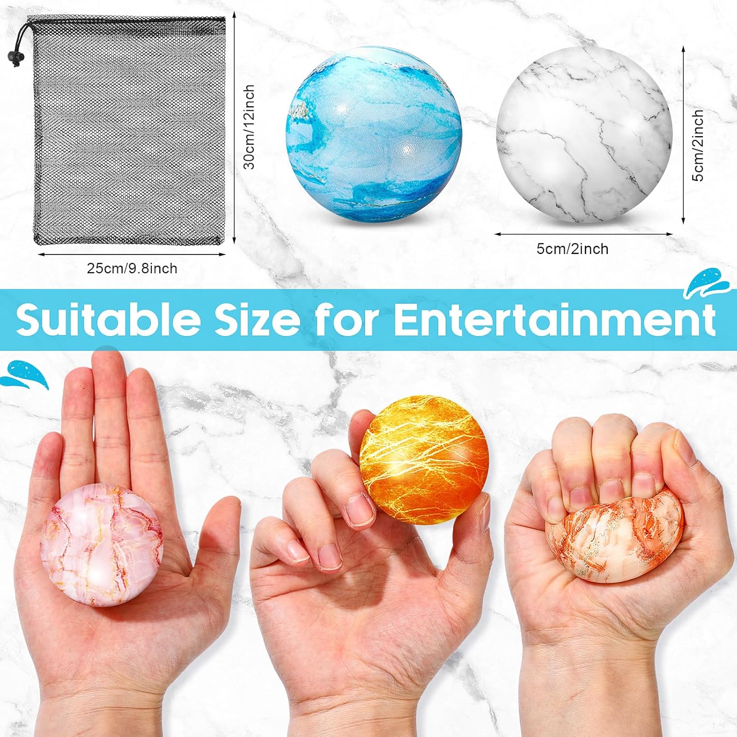 100 mini bolas de estrés de mármol a granel de 2 pulgadas para aliviar el estrés, bolas pequeñas de espuma, juguetes de fiesta, decoraciones de