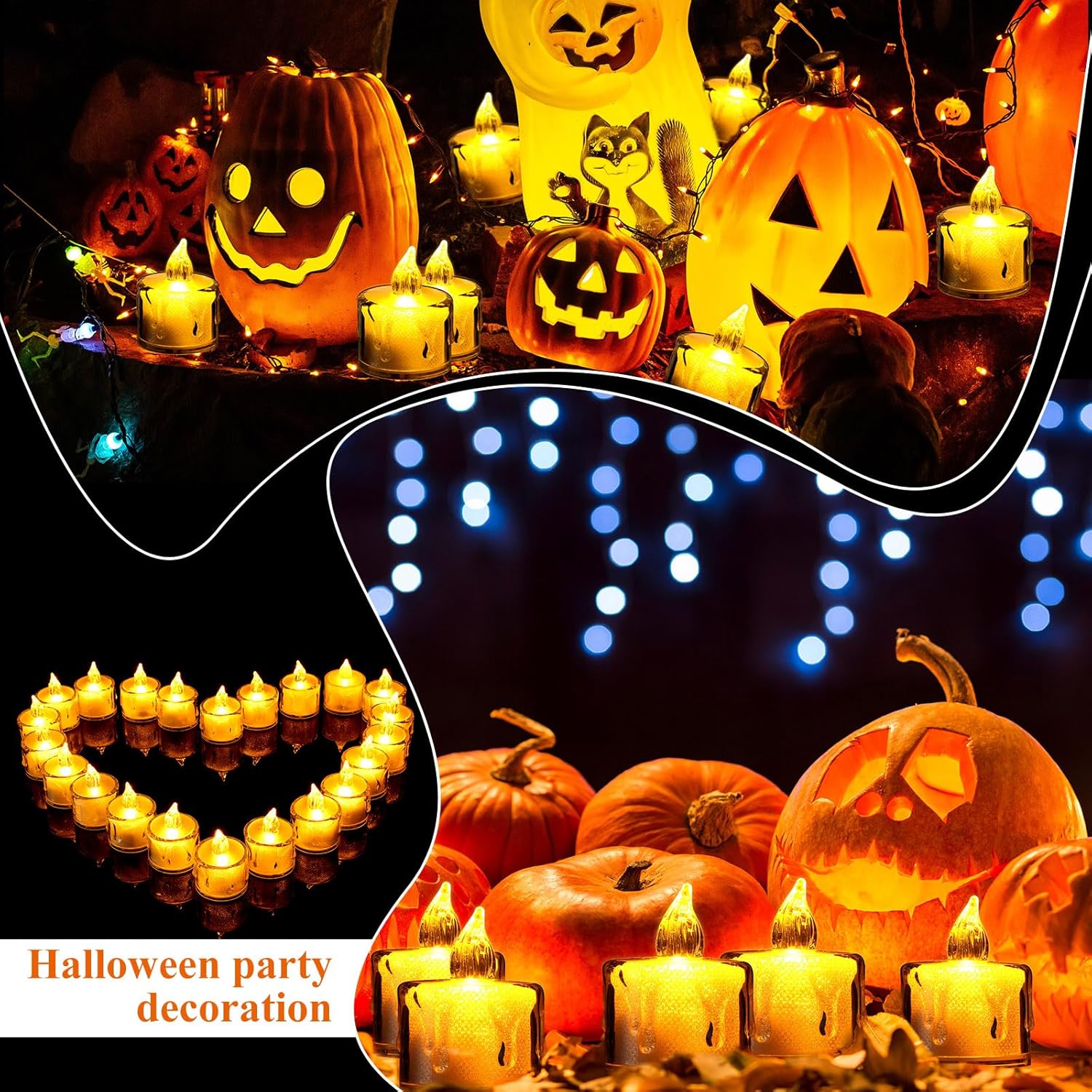 100 velas de té LED de Halloween a granel sin llama parpadeantes velas de té a pilas de larga duración para Halloween, Navidad, boda, hogar, mesa,