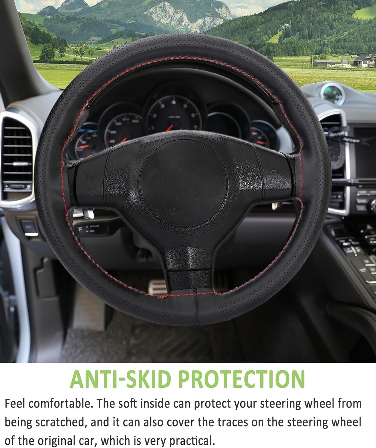 Funda para volante, funda de cuero para volante, accesorios de automóvil universal de 15 pulgadas para volante, protector de cubierta para volante
