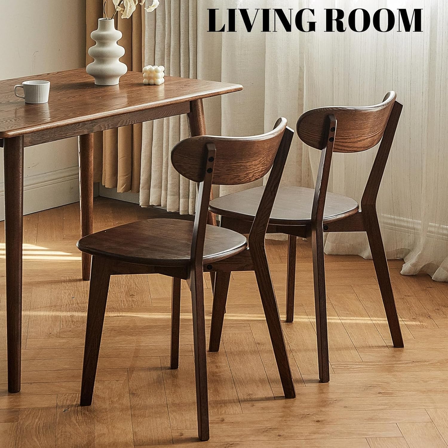 Sillas de comedor, silla de comedor 100% de madera de roble maciza con diseño moderno de mediados de siglo, sillas de respaldo, sillas de cocina,