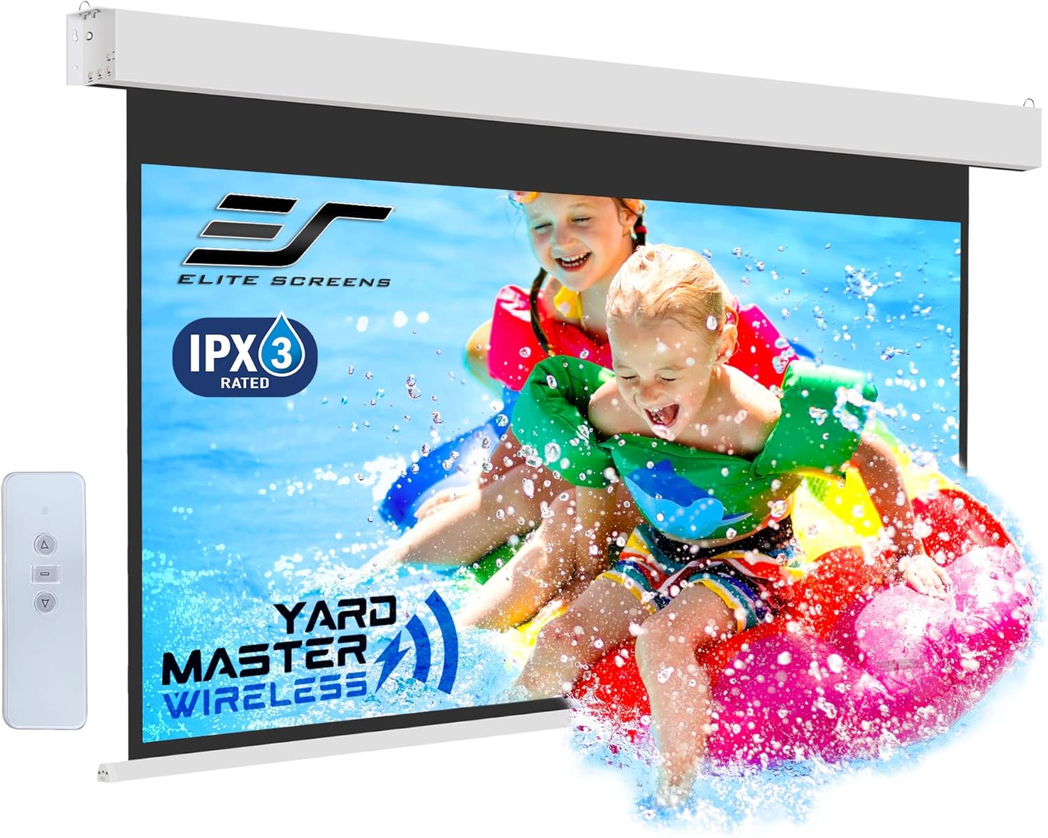 Elite Screens Yard Master Wireless, 125 pulgadas Diag. Pantalla de proyector motorizada para exteriores 169, batería de iones de litio recargable