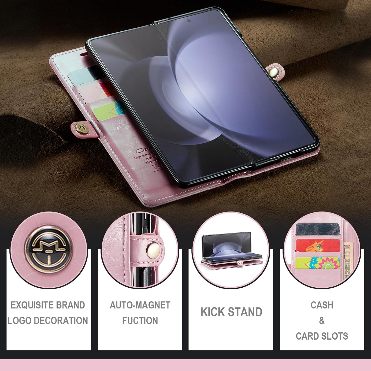 Hongxinyu Funda tipo cartera para Samsung Galaxy Z Fold5 2023, protección magnética, de piel sintética, con tarjetero, ranura para efectivo, bloqueo