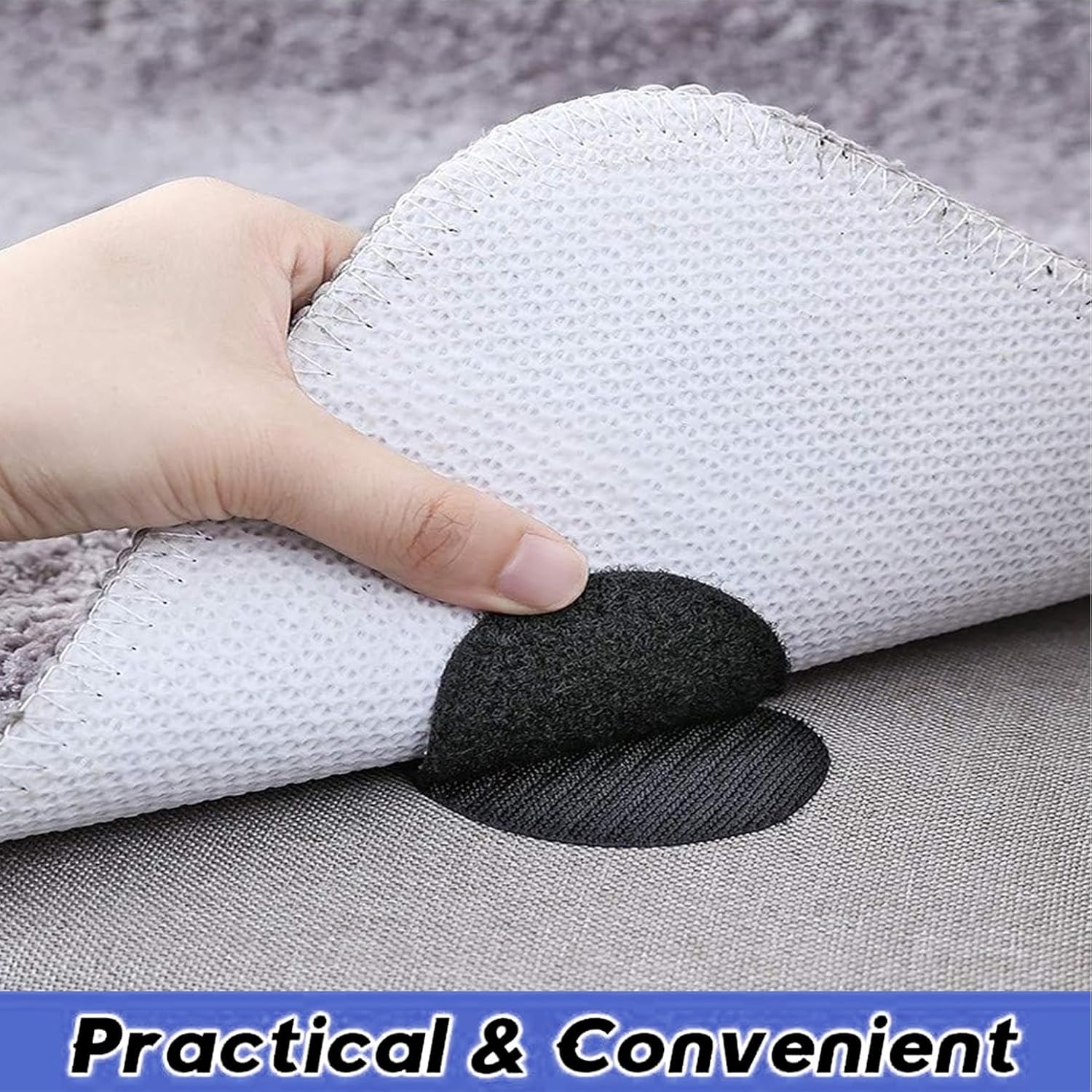 Tiras de velcro con adhesivo, 18 piezas, fuerte cierre adhesivo en la parte posterior, agarre para almohadillas antideslizantes para alfombras,