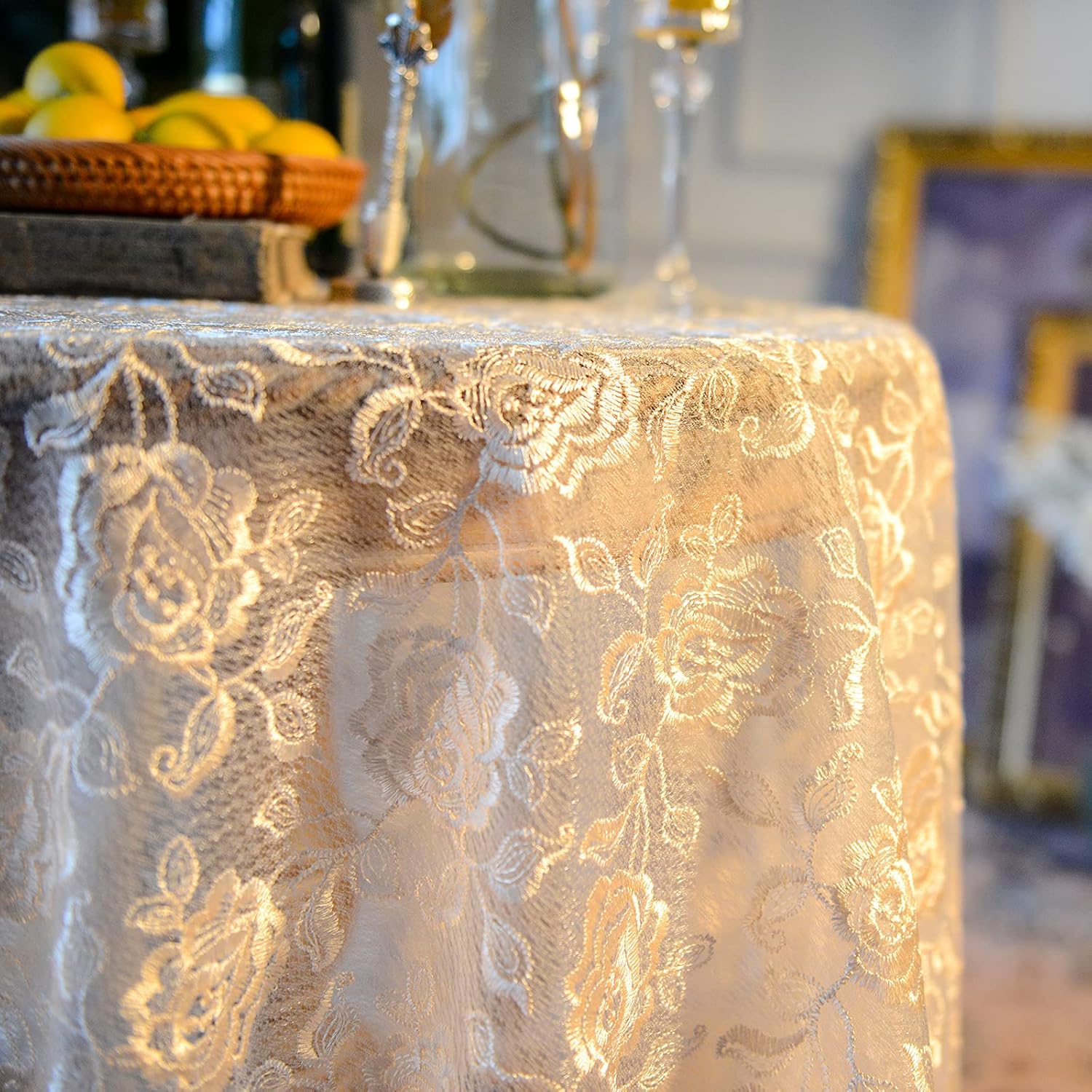 SUTAVIA Mantel de encaje bordado para mesa pequeña, cuadrada, clásica, a prueba de polvo, para cocina, comedor, fiesta, boda, banquete, decoración