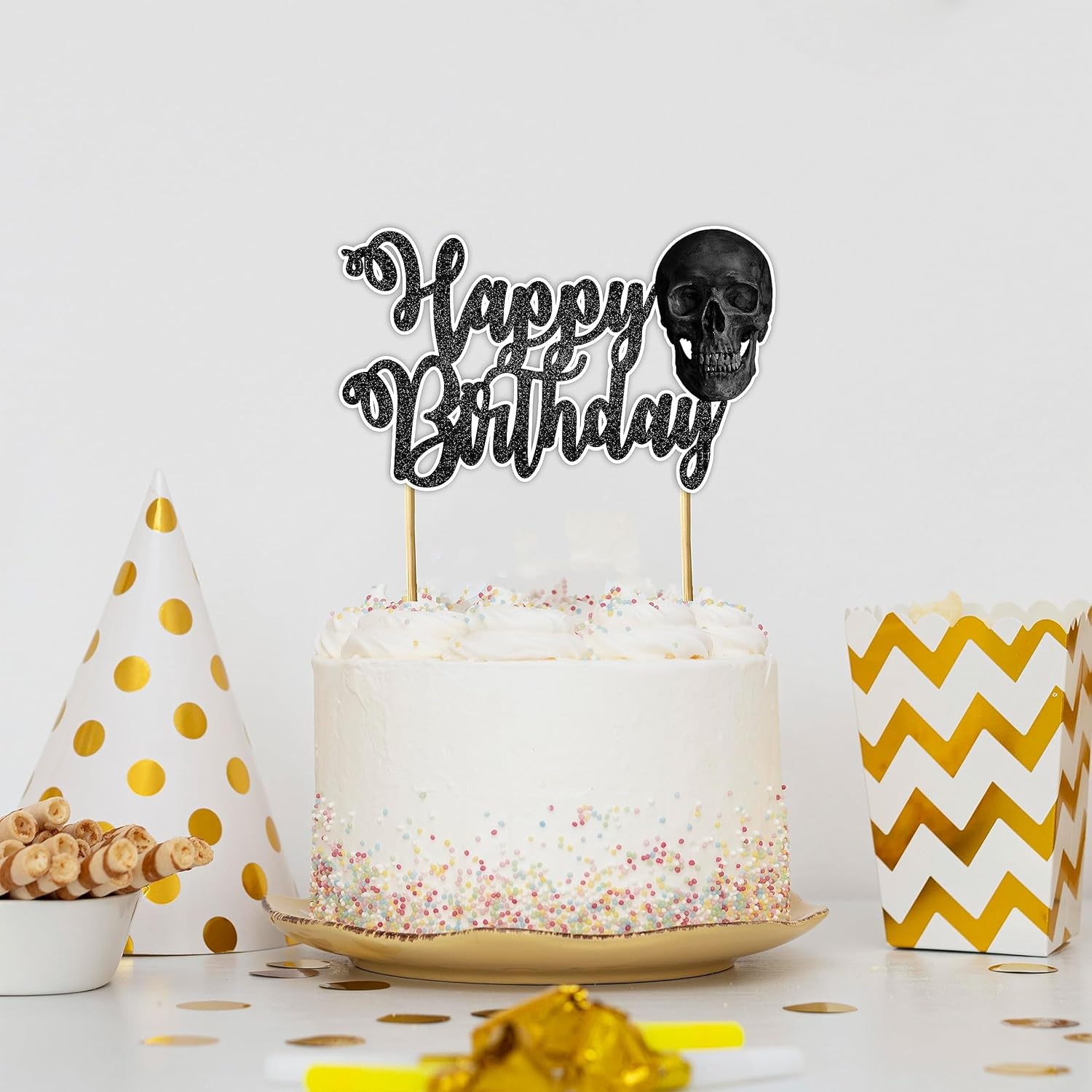 Seyal Decoración para pastel de feliz cumpleaños con calavera