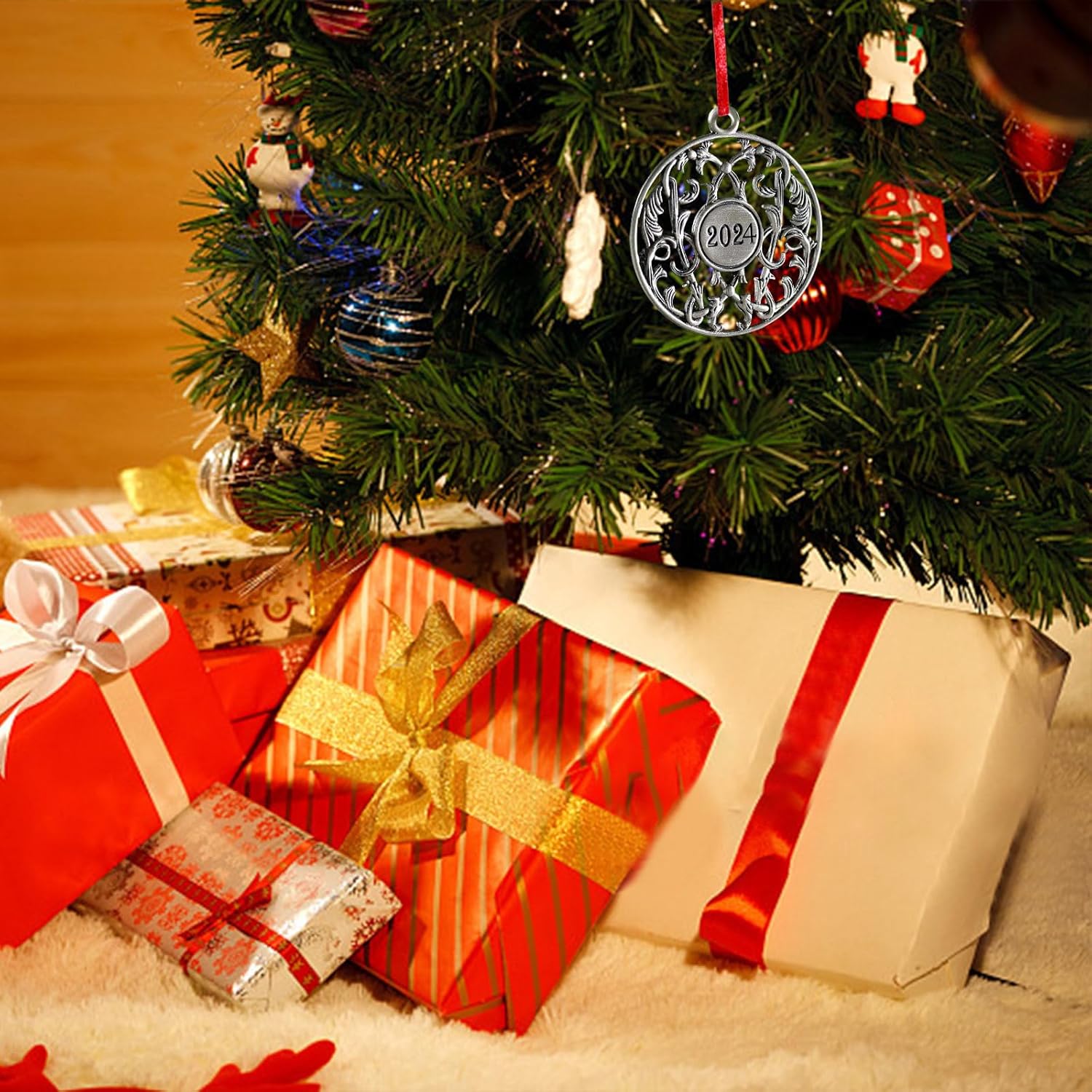 Adorno para árbol de Navidad de peltre sólido 2024, adornos de árbol de Navidad de peltre hecho a mano, decoración colgante para manualidades en