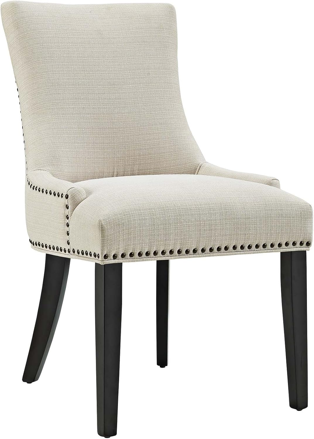 Modway Marquis – Silla auxiliar Parsons moderna y elegante tapizada de tela con ribete de clavos y patas de madera, juego de 2, color beige