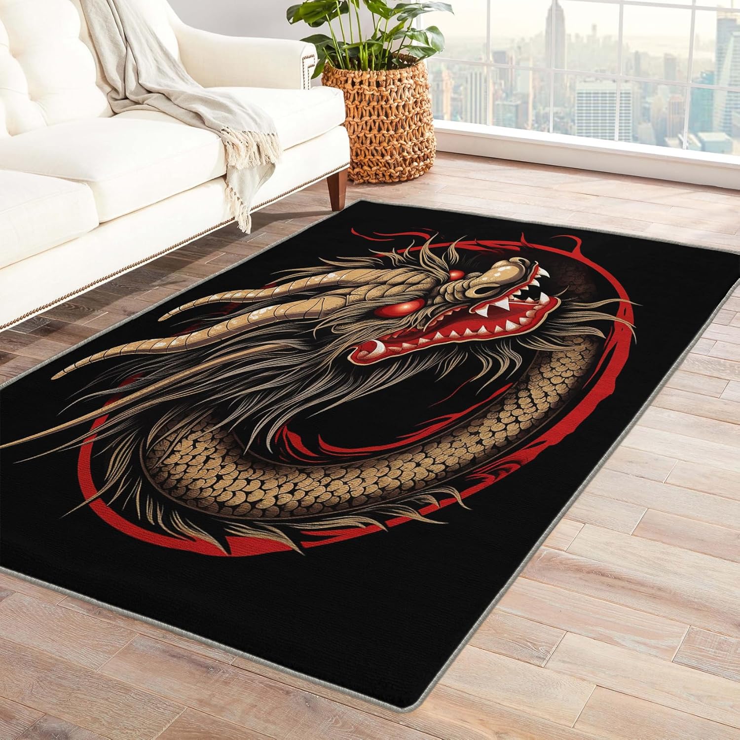 Alfombra de dragón chino y decoración del hogar, alfombra de 3 x 5, alfombras orientales para sala de estar, dormitorio, alfombra de fantasía,