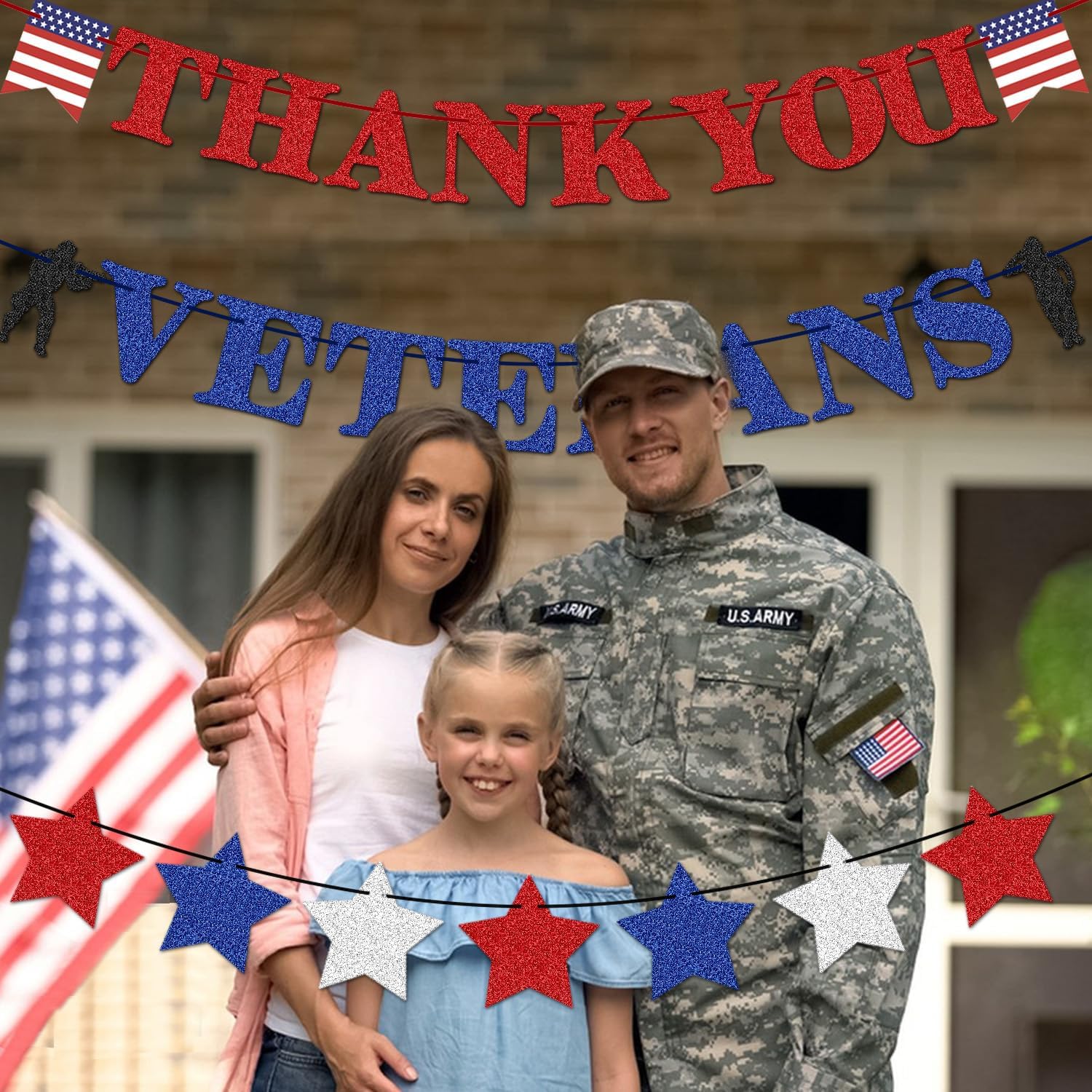 Decoraciones de fiesta del Día de los Veteranos, pancarta de agradecimiento a nuestros héroes, decoración con texto en inglés “We Are So Proud Of